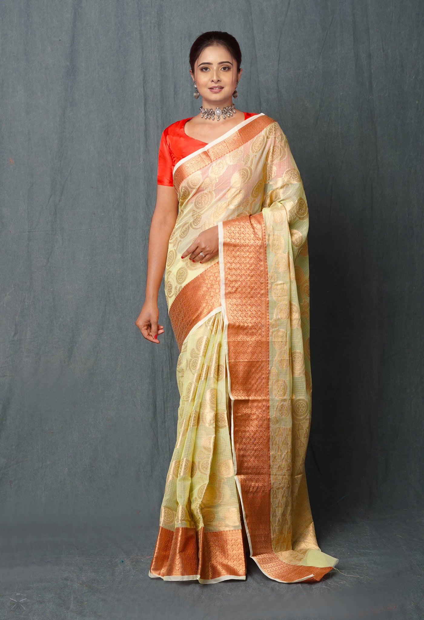 Pale Green Pure Banarasi Kota Cotton Saree