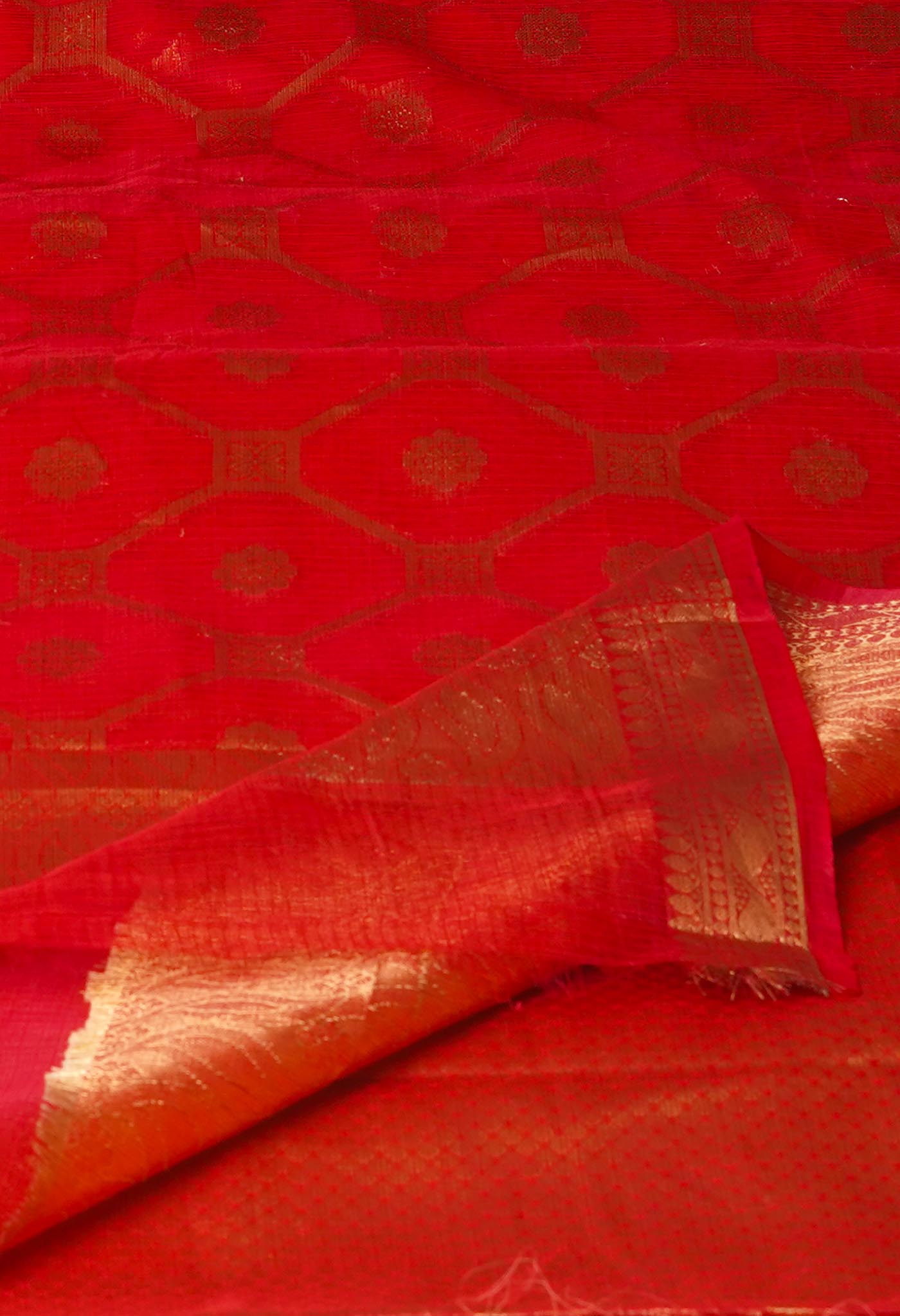 Red Pure Banarasi Kota Cotton Saree