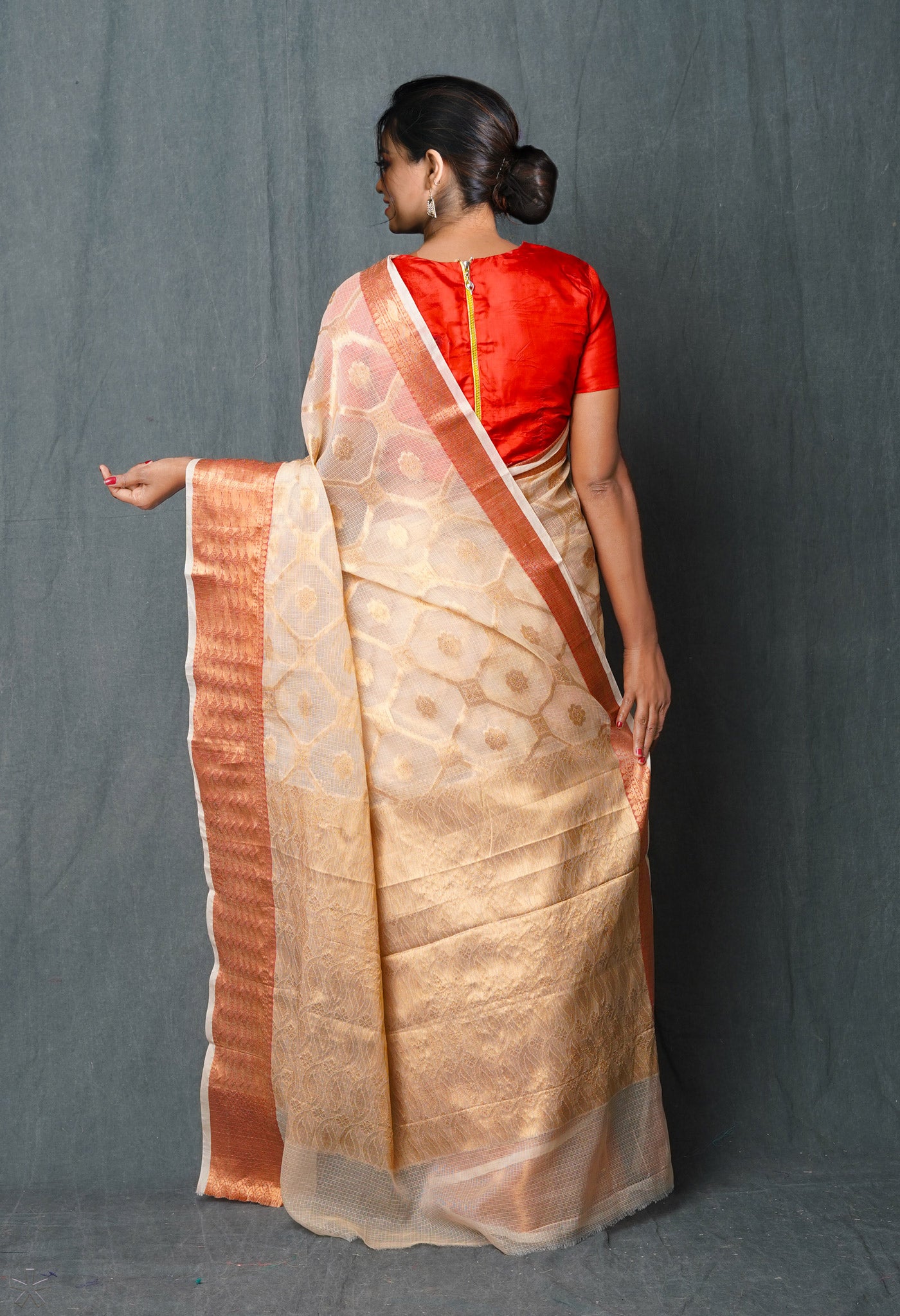 Off White Pure Banarasi Kota Cotton Saree