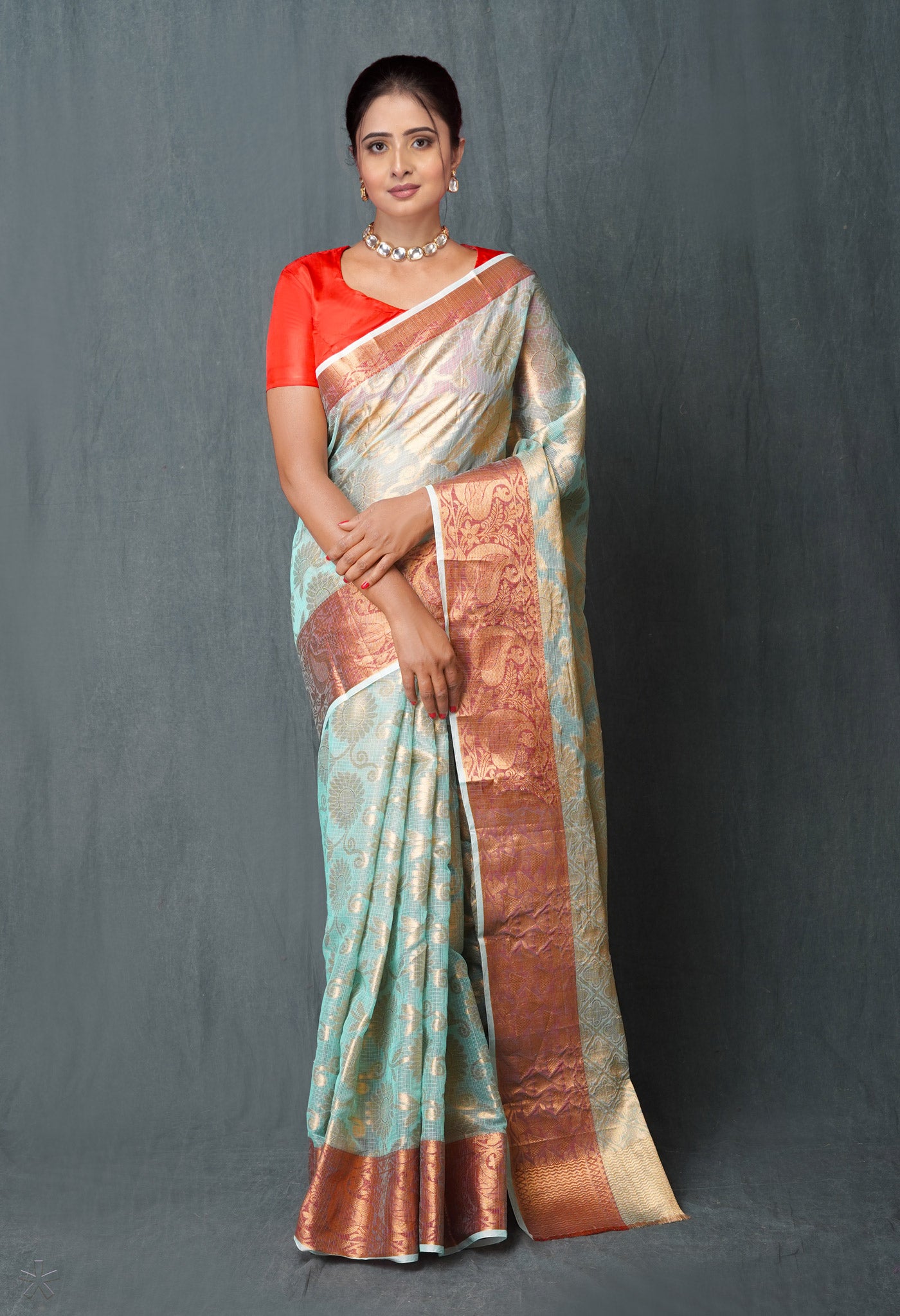 Blue Pure Banarasi Kota Cotton Saree-UNM74986
