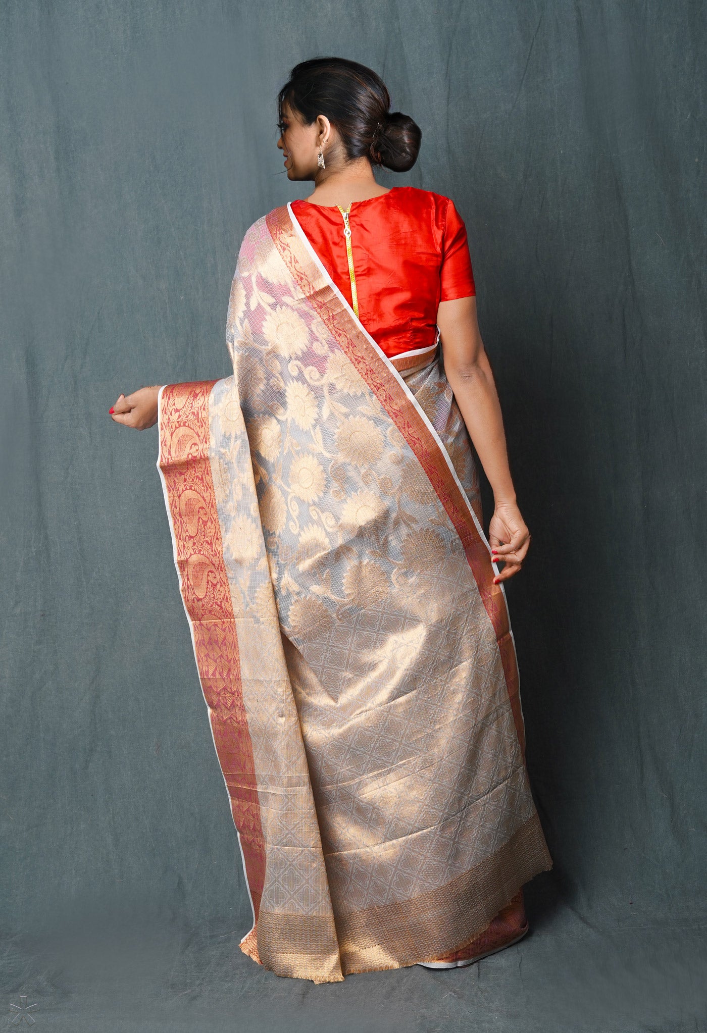 Grey Pure Banarasi Kota Cotton Saree