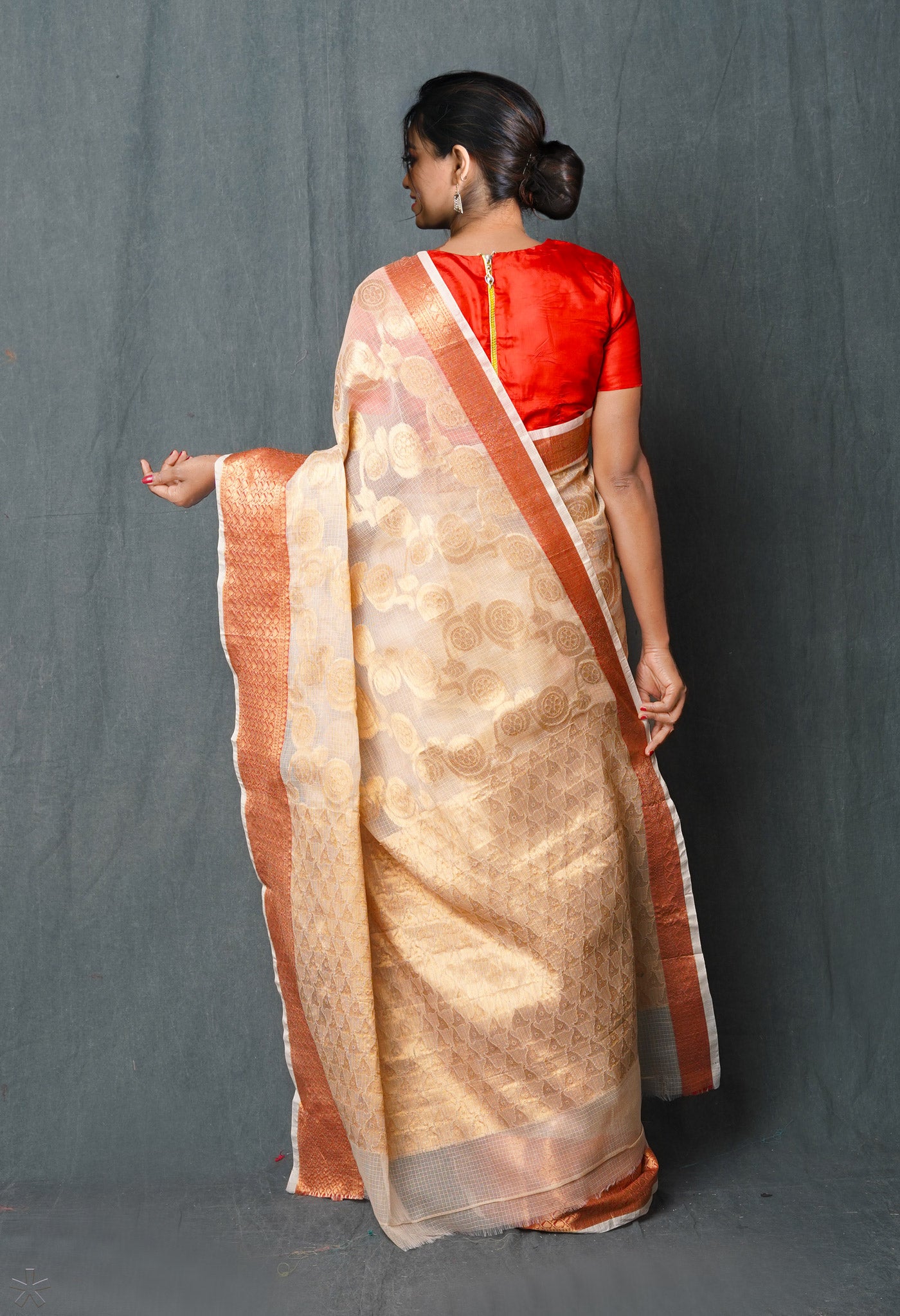 Off White Pure Banarasi Kota Cotton Saree