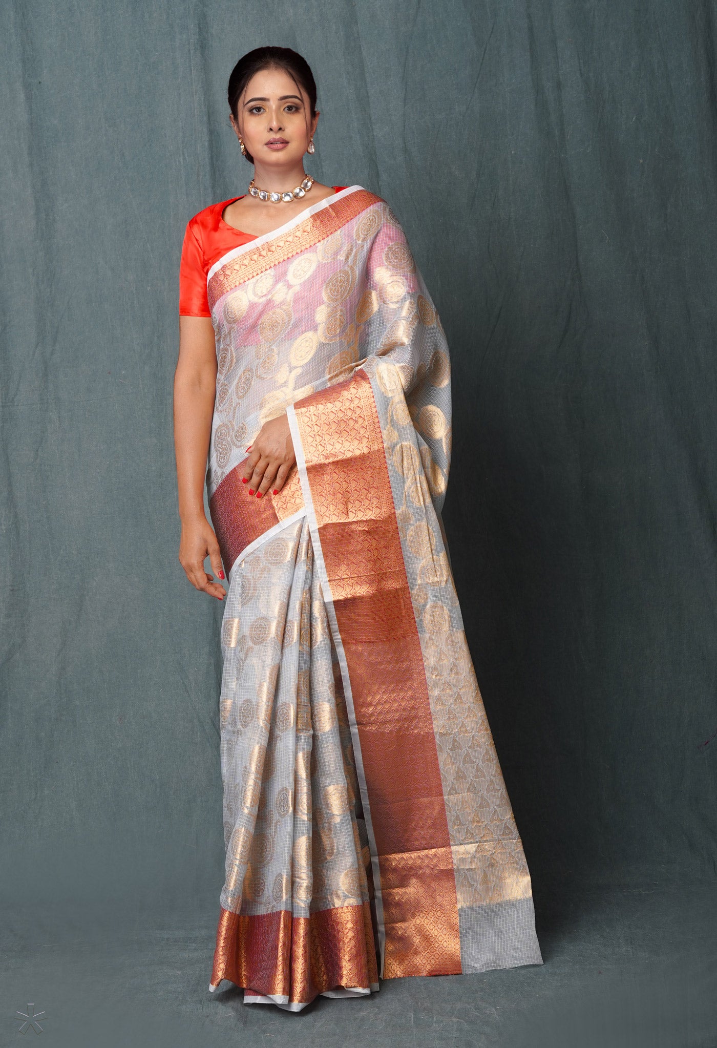 Grey Pure Banarasi Kota Cotton Saree