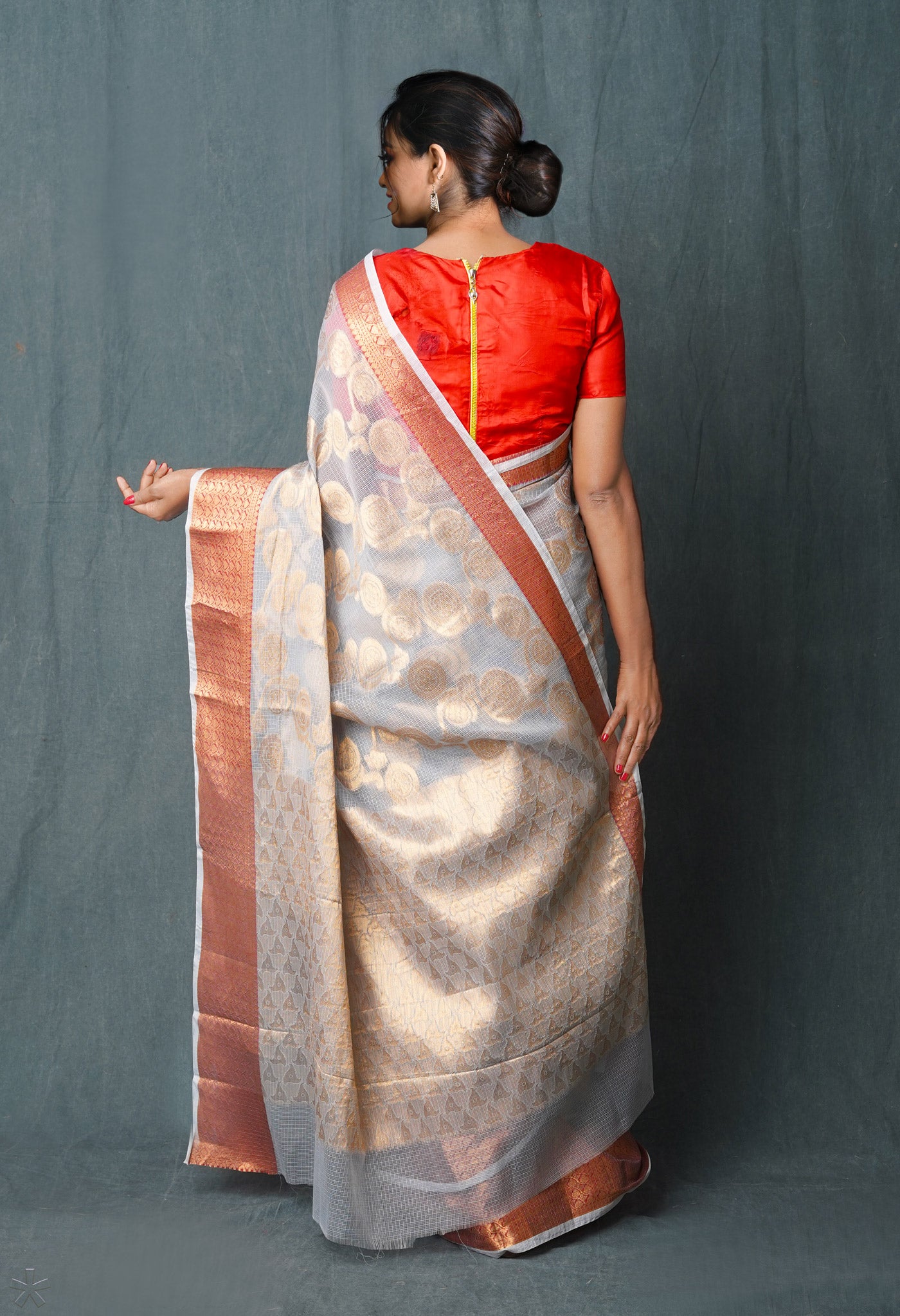 Grey Pure Banarasi Kota Cotton Saree