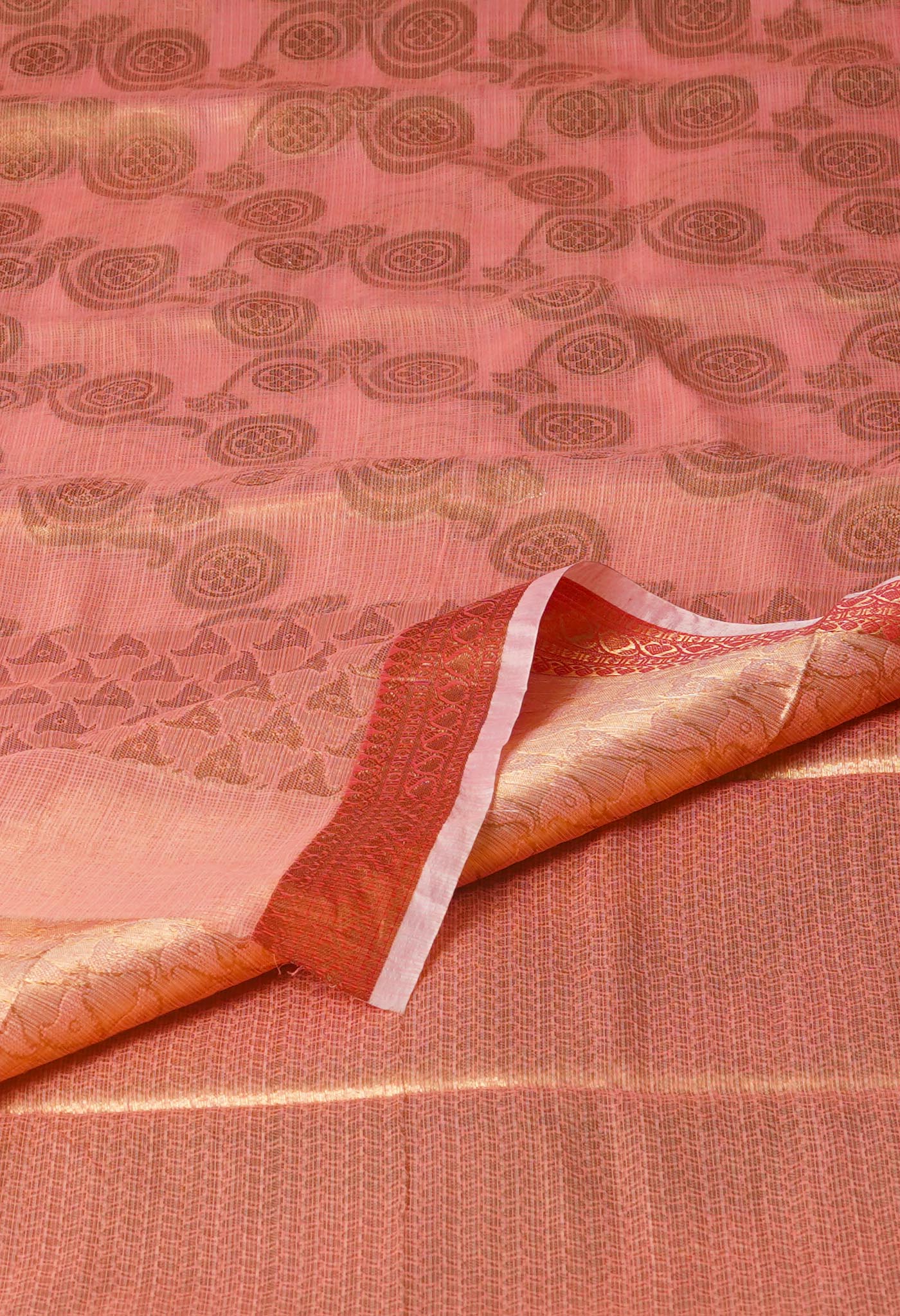 Peach Pink Pure Banarasi Kota Cotton Saree