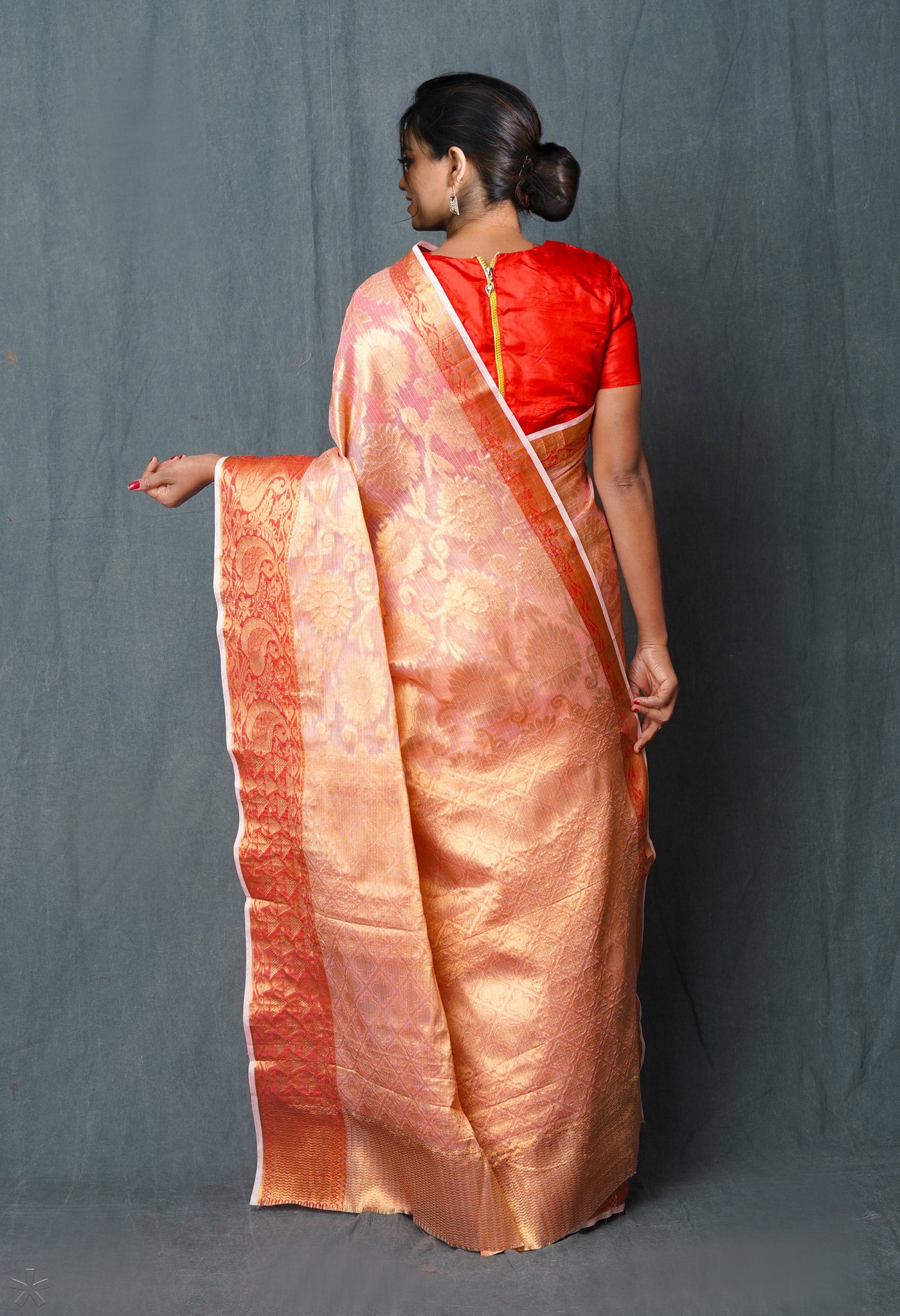 Peach Pink Pure Banarasi Kota Cotton Saree