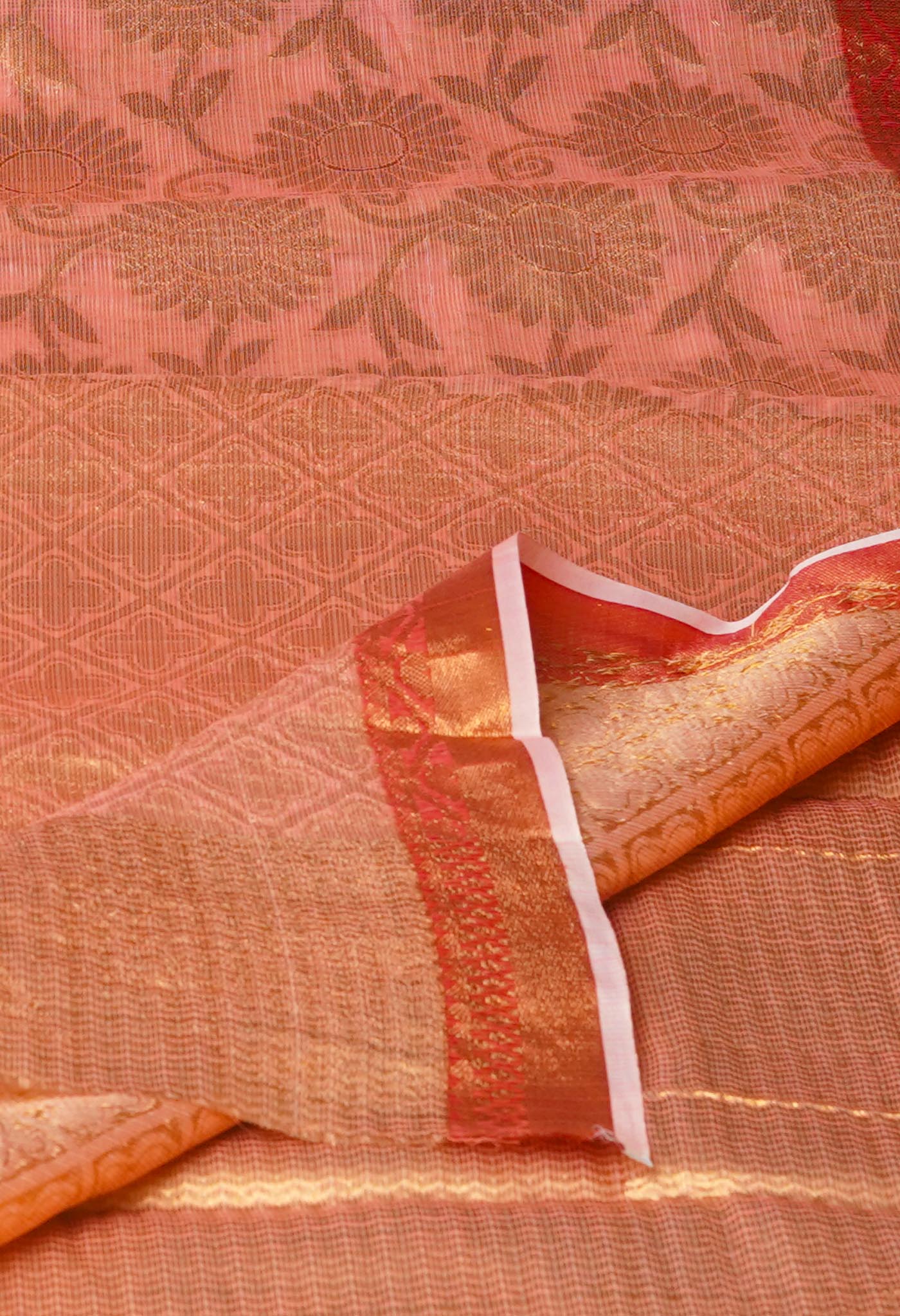Peach Pink Pure Banarasi Kota Cotton Saree-UNM74997