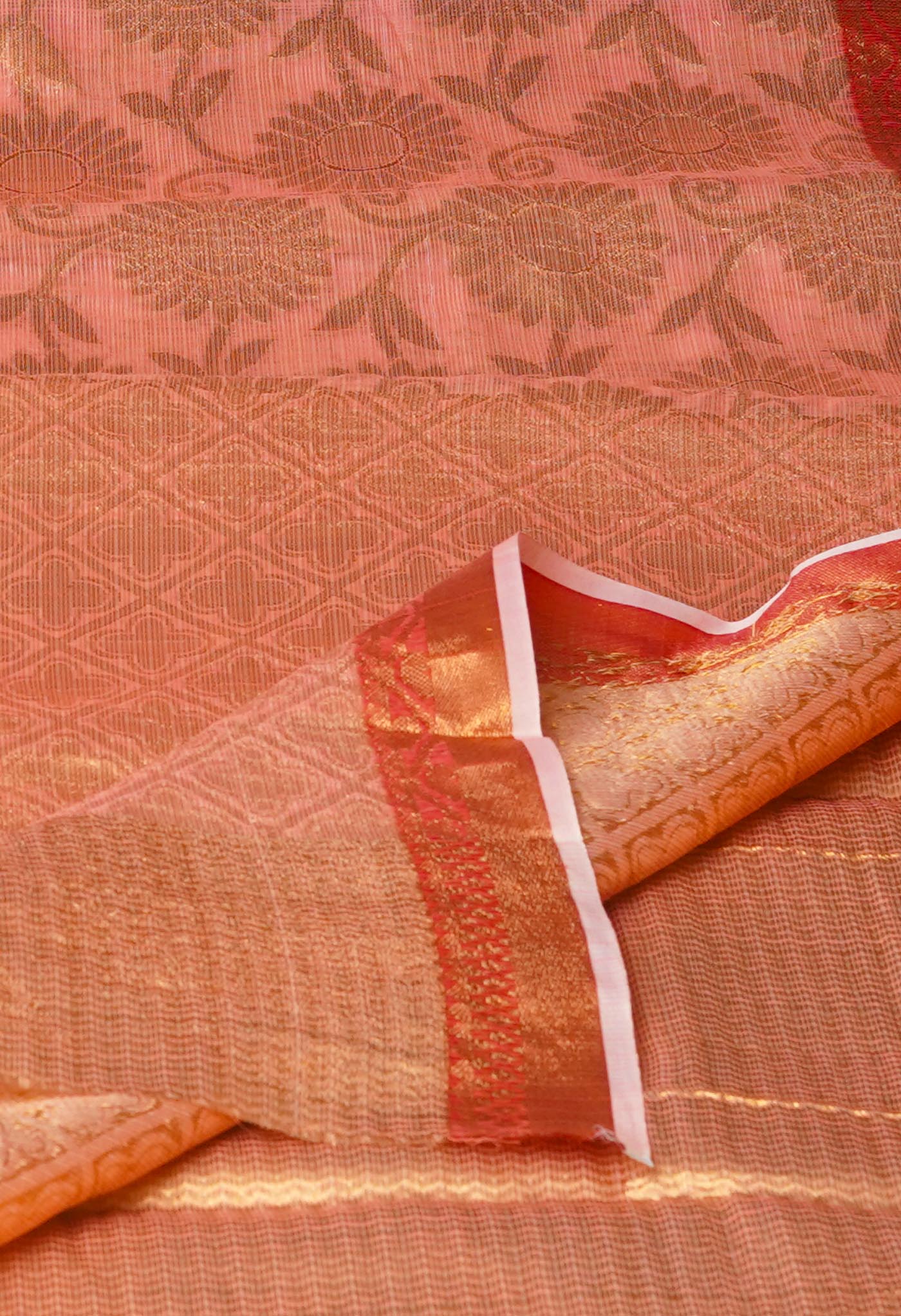 Peach Pink Pure Banarasi Kota Cotton Saree