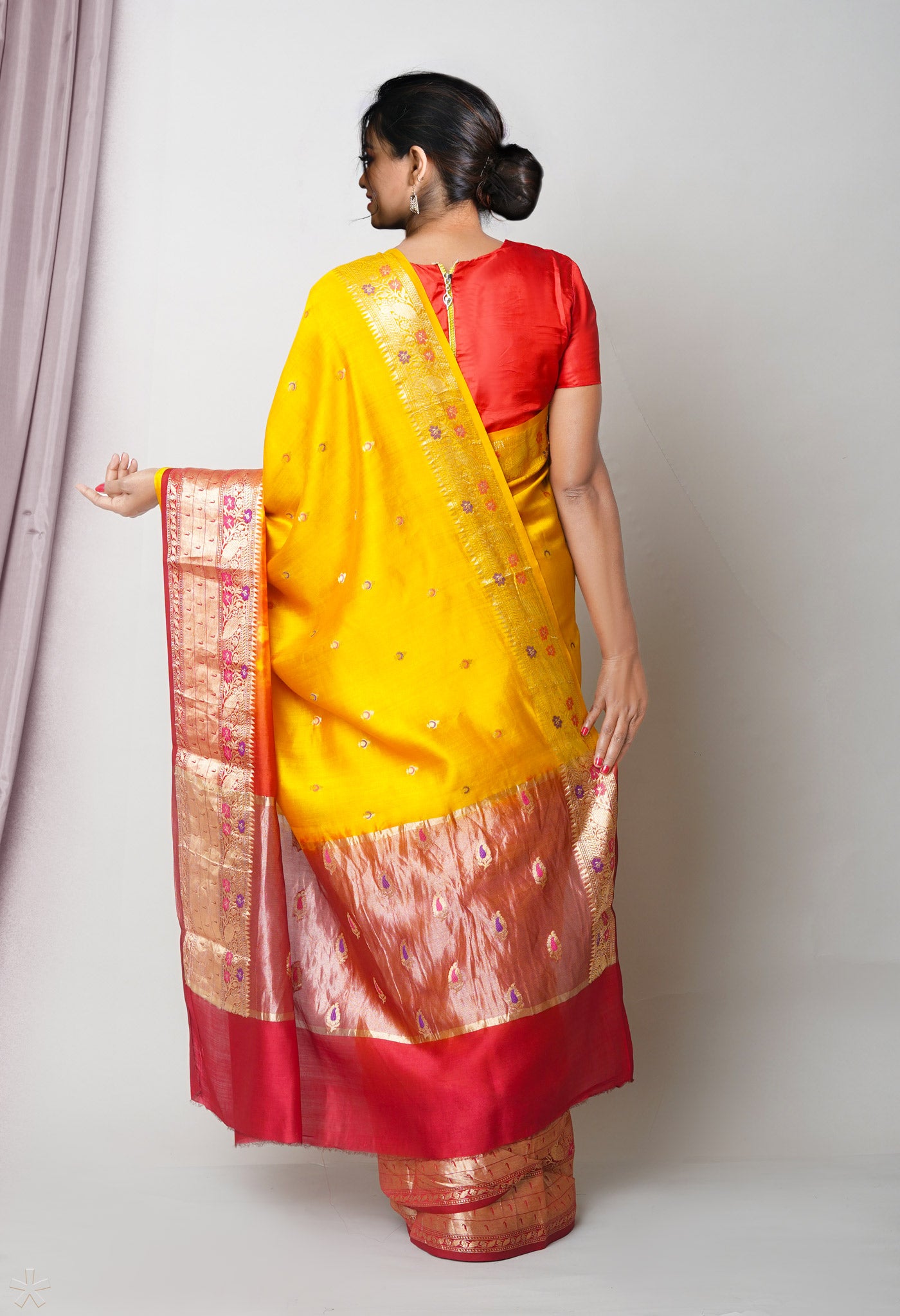 Mustard Yellow Pure Dyed Banarasi Chiniya Silk Saree-UNM75002