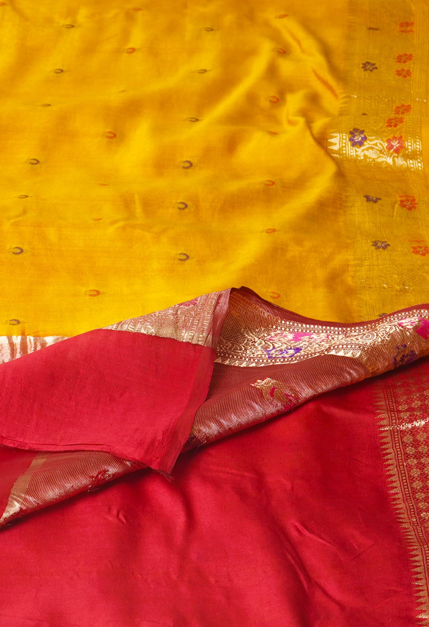 Mustard Yellow Pure Dyed Banarasi Chiniya Silk Saree-UNM75002