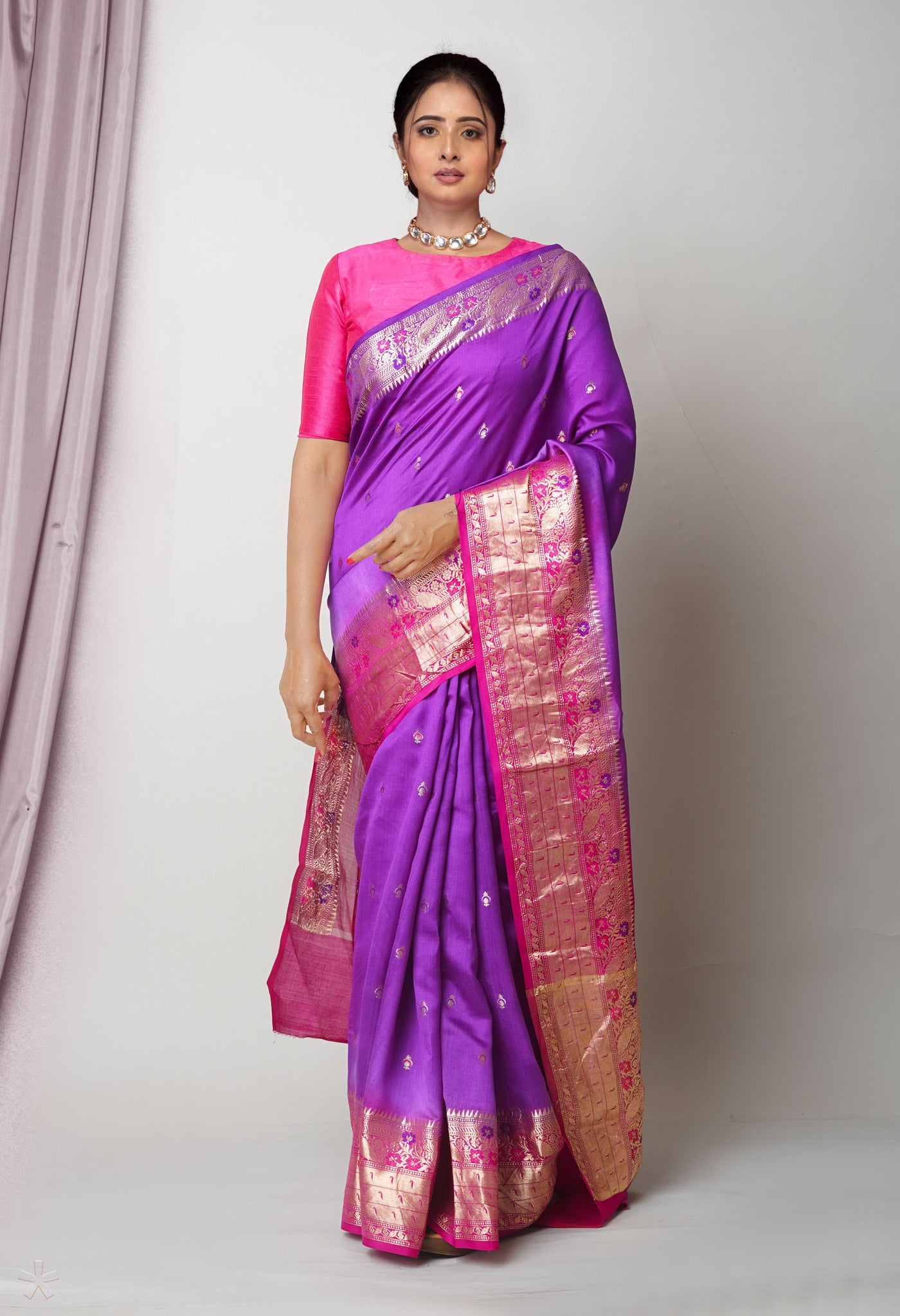Violet Pure Dyed Banarasi Chiniya Silk Saree-UNM75004
