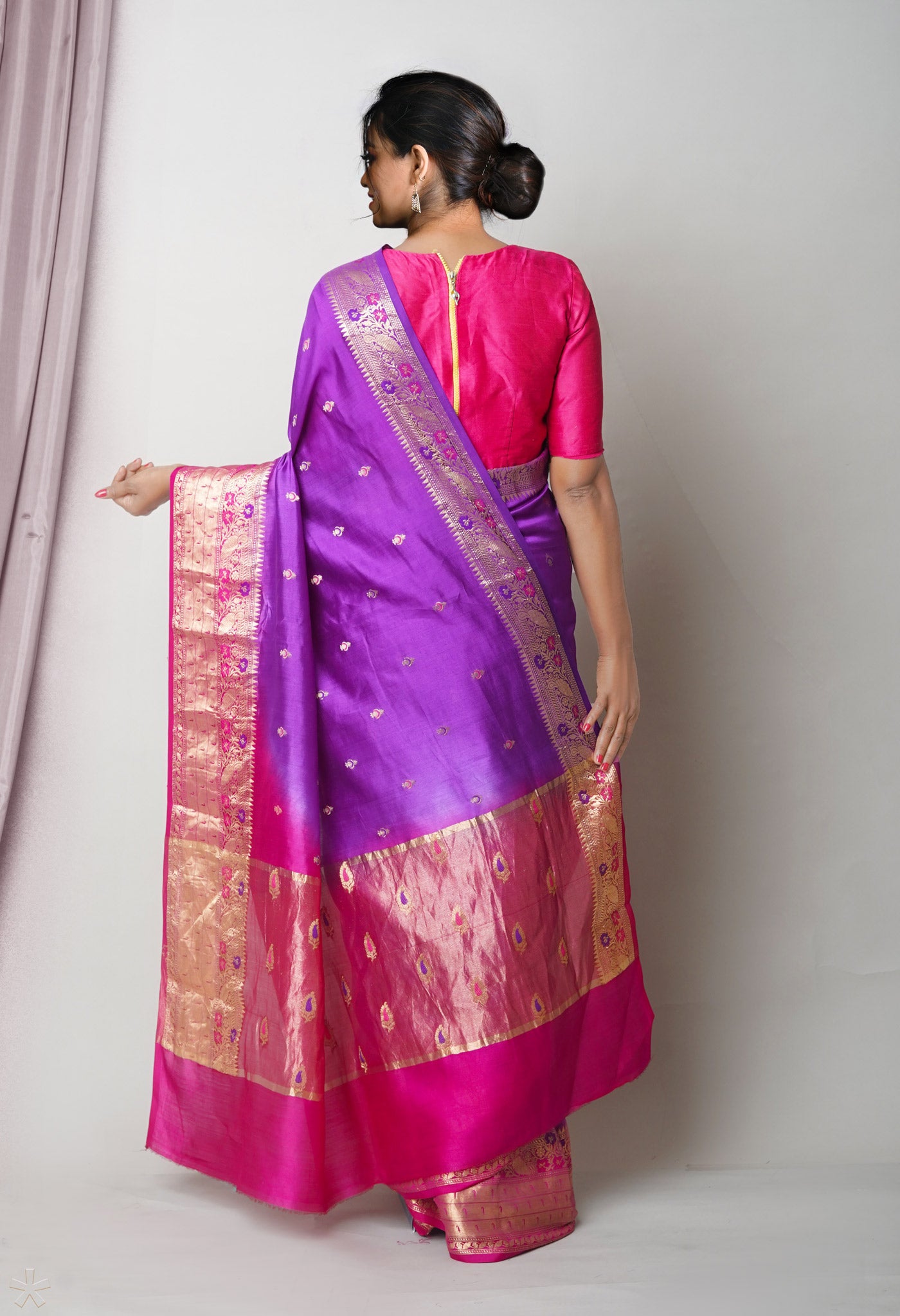 Violet Pure Dyed Banarasi Chiniya Silk Saree-UNM75004