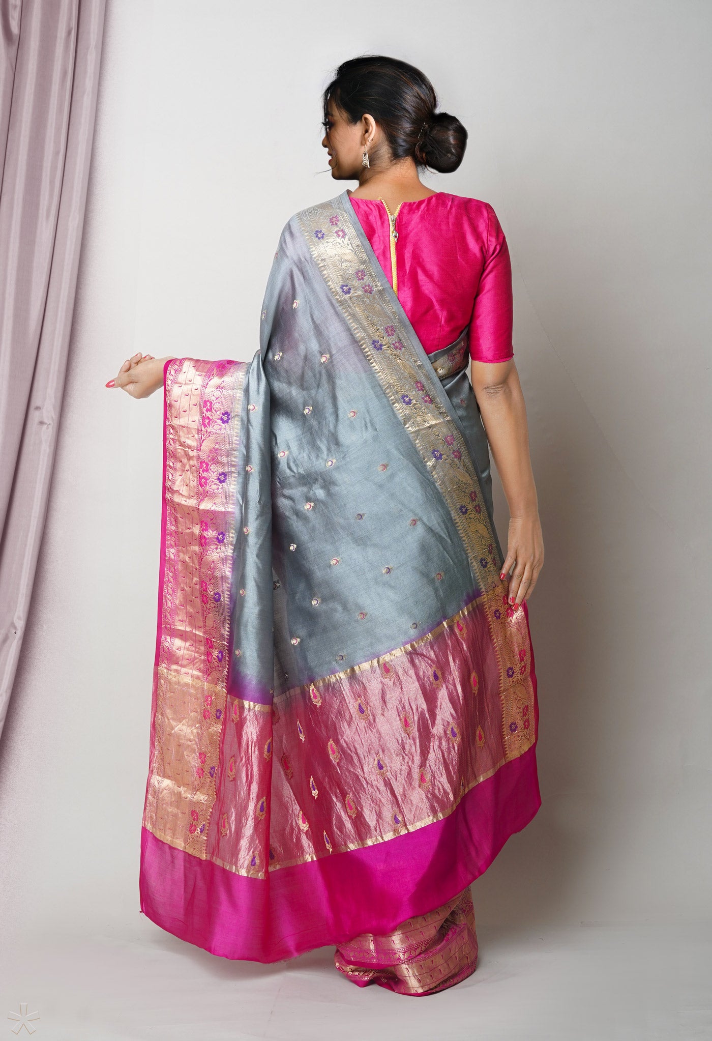 Grey Pure Dyed Banarasi Chiniya Silk Saree-UNM75005