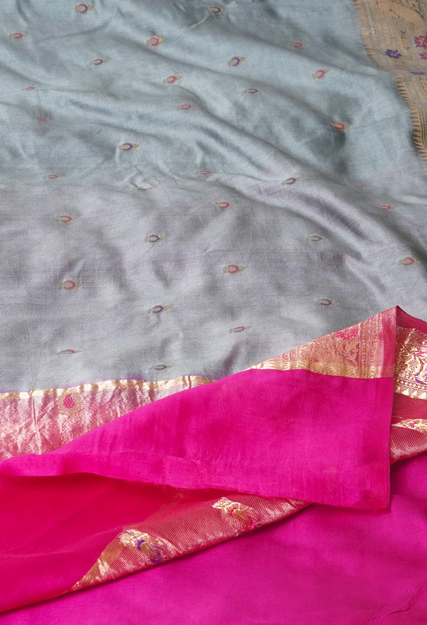 Grey Pure Dyed Banarasi Chiniya Silk Saree-UNM75005
