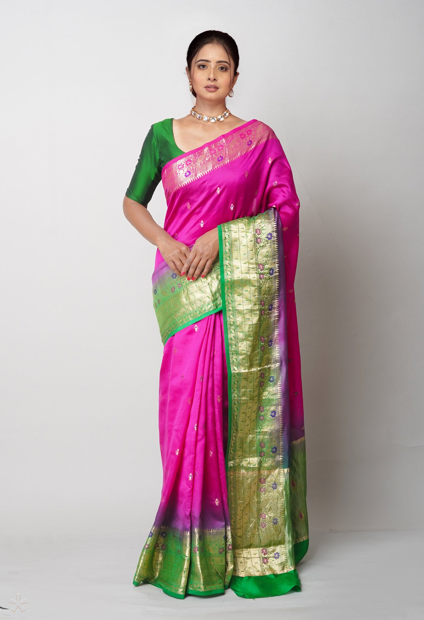 Pink Pure Dyed Banarasi Chiniya Silk Saree-UNM75006