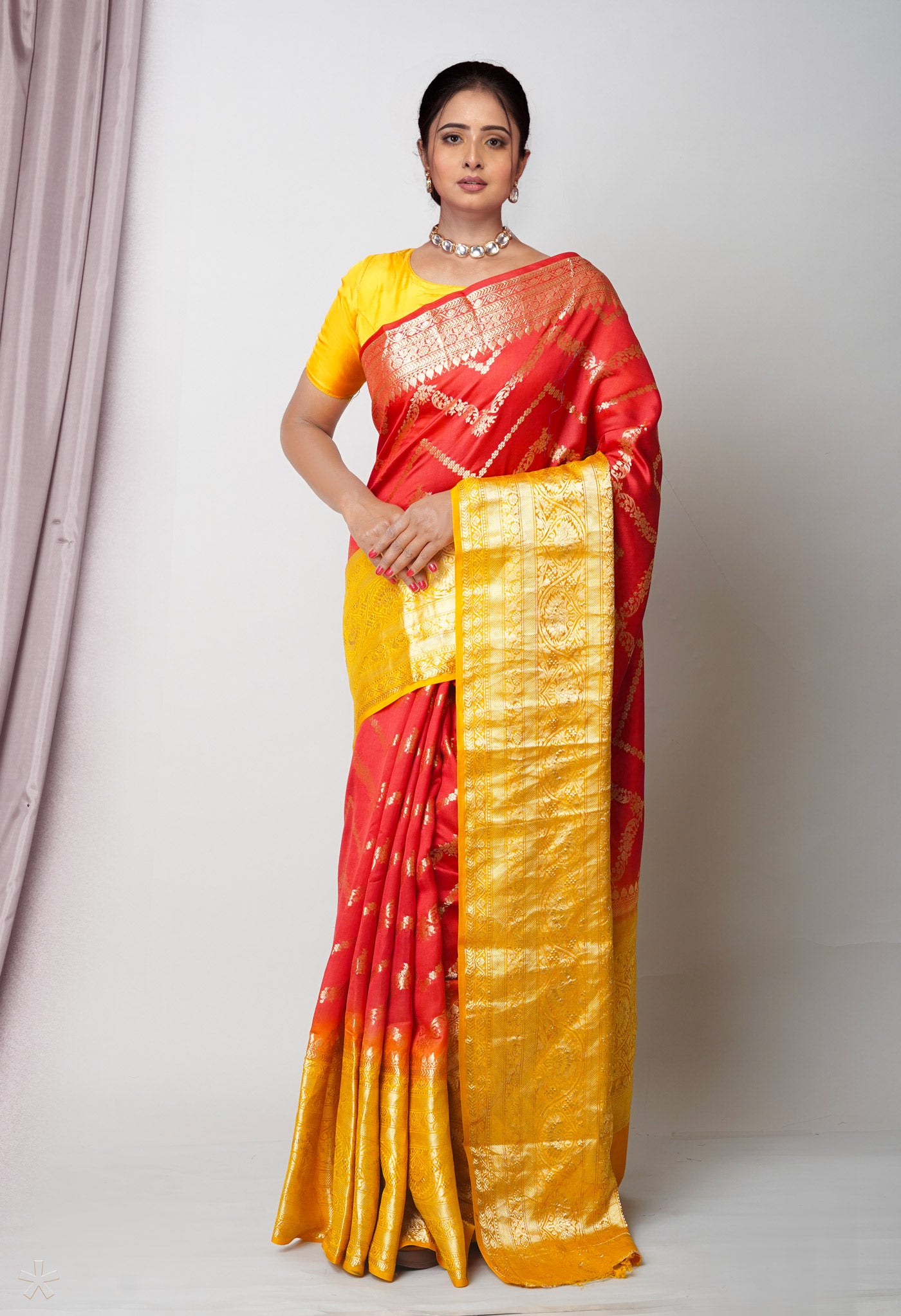 Red Pure Dyed Banarasi Chiniya Silk Saree-UNM75009