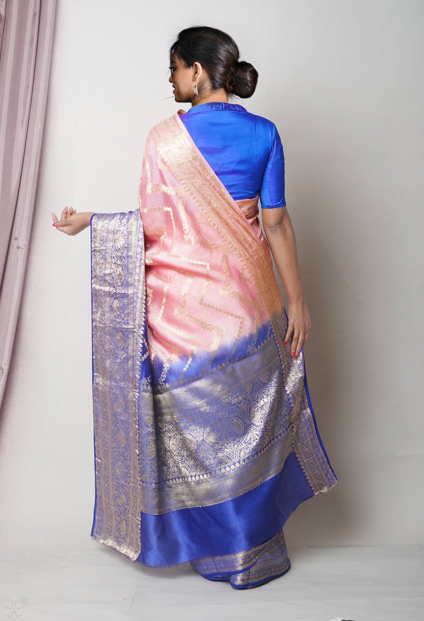 Peach Pink Pure Dyed Banarasi Chiniya Silk Saree-UNM75014