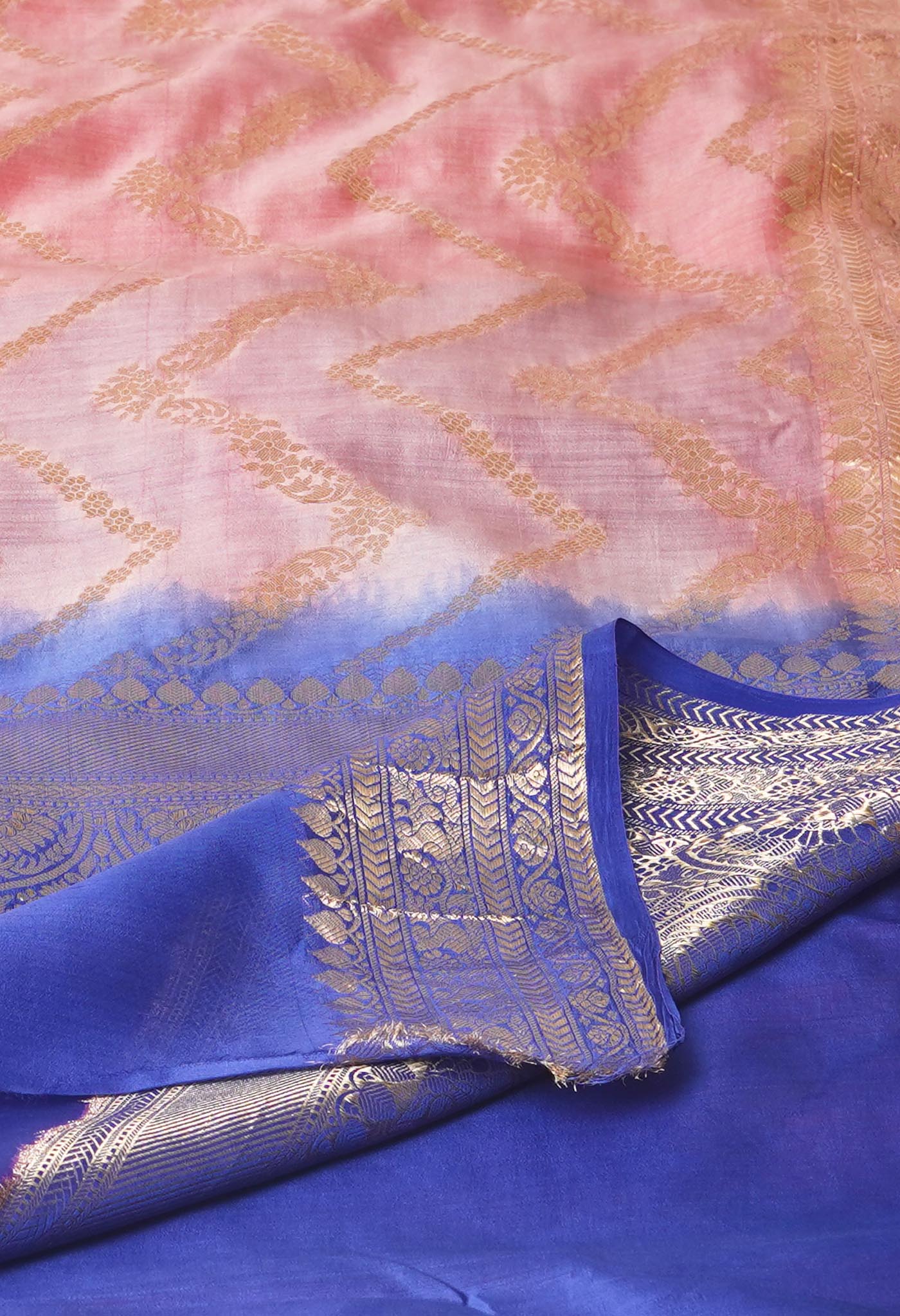 Peach Pink Pure Dyed Banarasi Chiniya Silk Saree-UNM75014