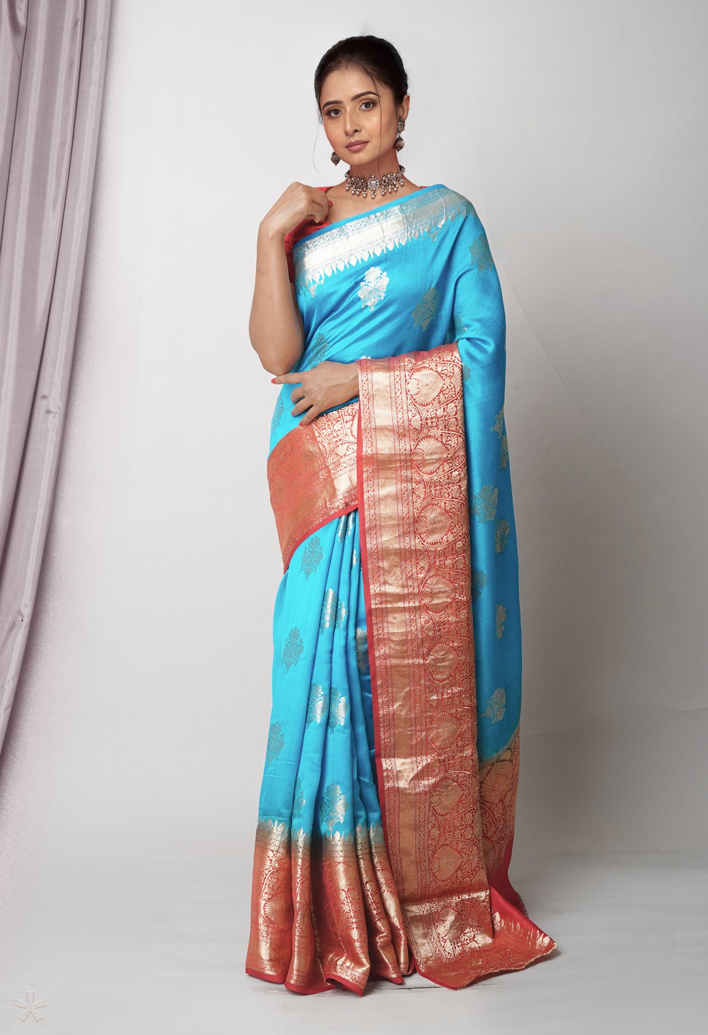 Blue Pure Dyed Banarasi Chiniya Silk Saree