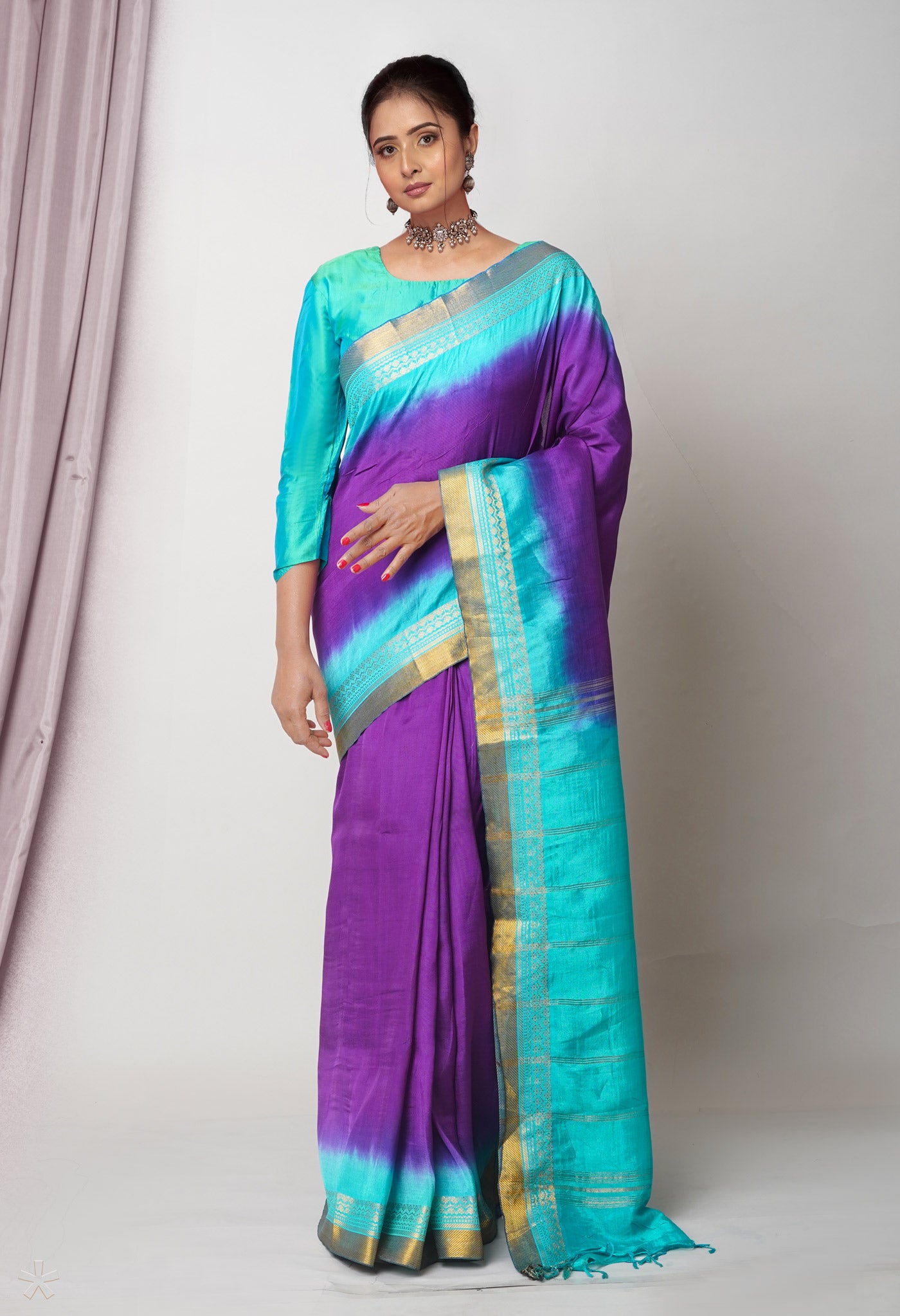 Violet Plain Dyed Silk Saree-UNM75020