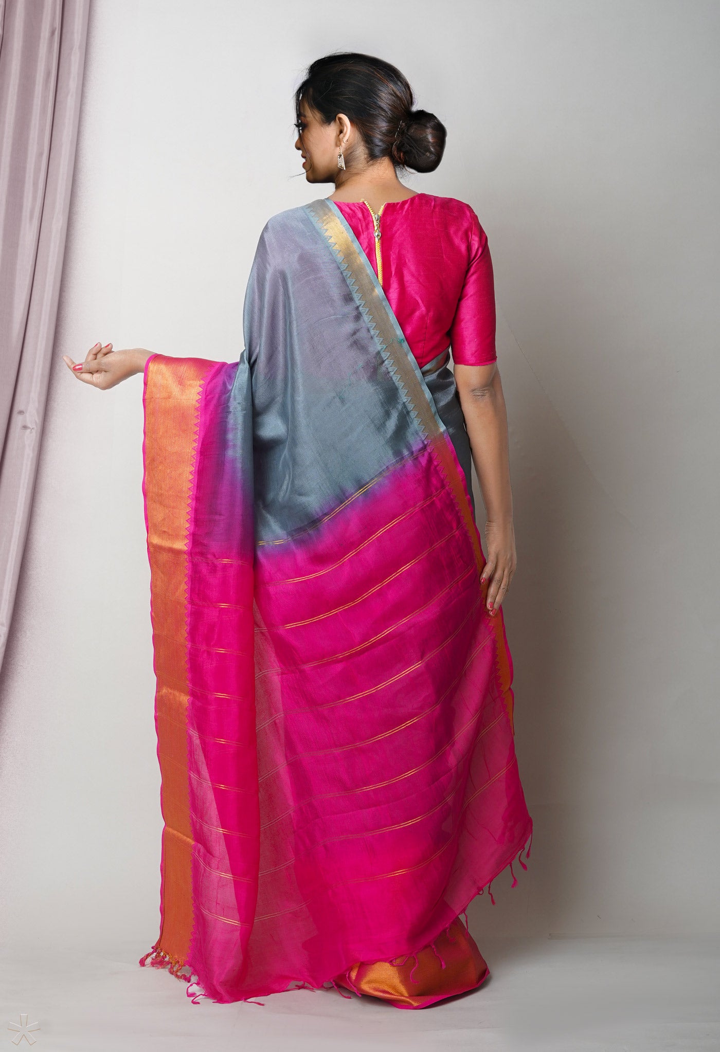 Grey Plain Dyed Mangalgiri With Zari Brocade Soft Silk Saree-UNM75022