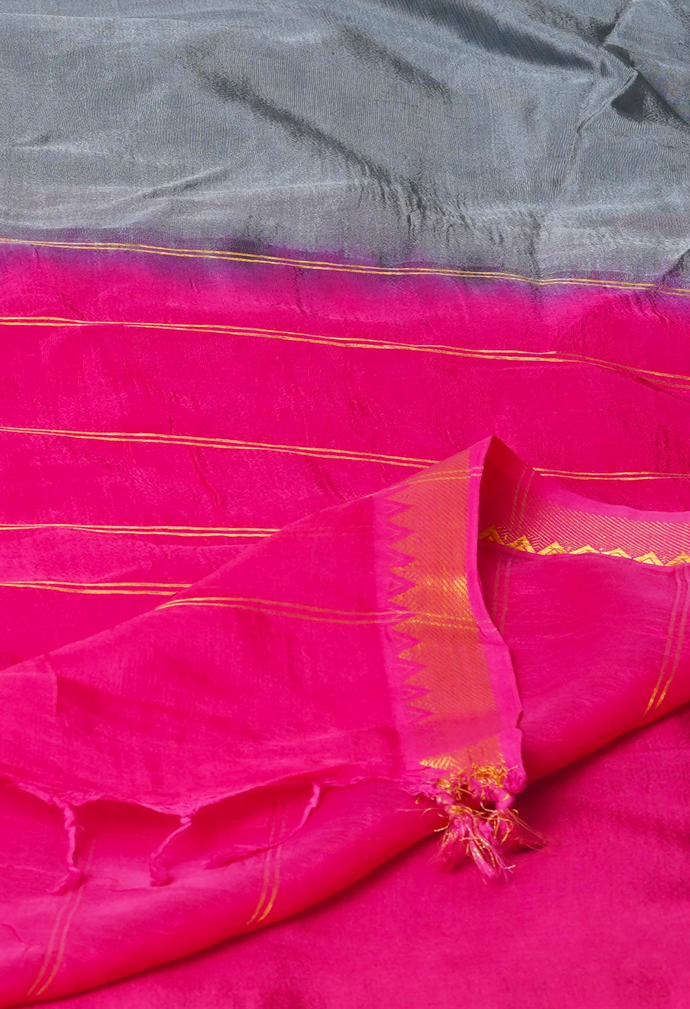 Grey Plain Dyed Mangalgiri With Zari Brocade Soft Silk Saree-UNM75022