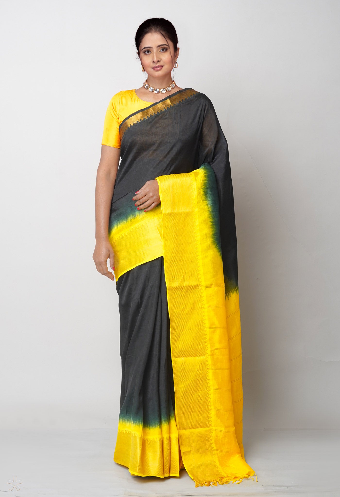 Black Plain Dyed With Zari Brocade Soft Silk Saree