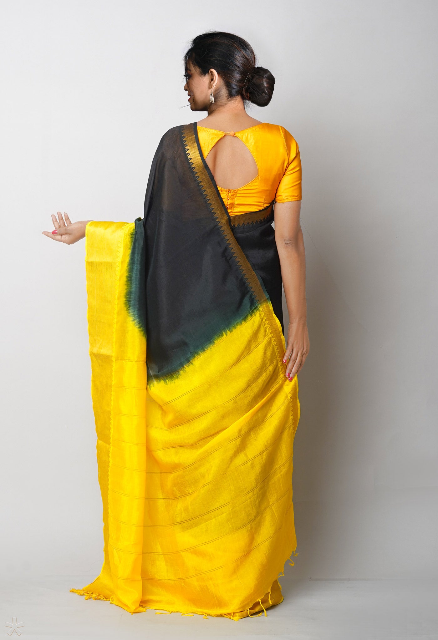 Black Plain Dyed With Zari Brocade Soft Silk Saree