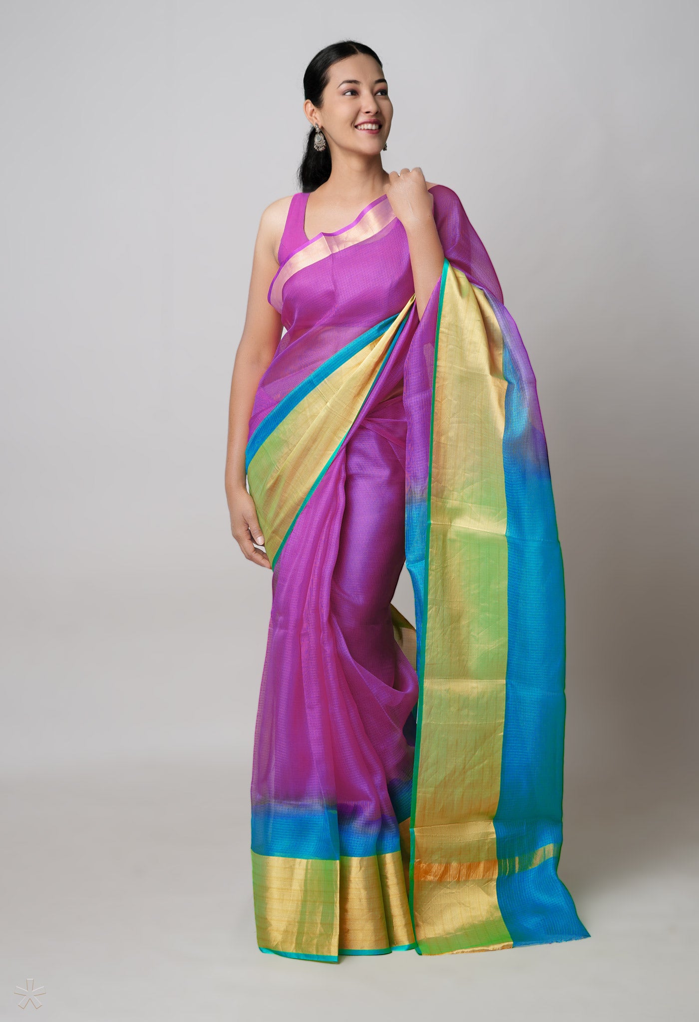 Violet-Blue Pure Dyed Kota Silk Saree-UNM75031