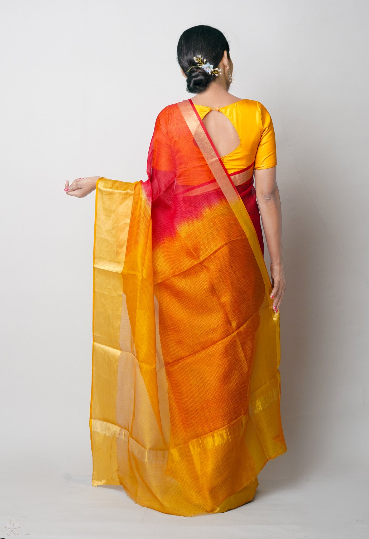 Red-Mustard Yellow Pure Dyed Kota Silk Saree-UNM75033