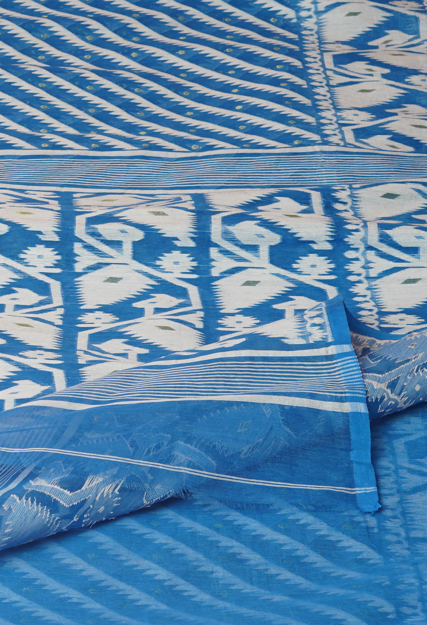 Blue Pure Jamdhani Bengal Cotton Saree