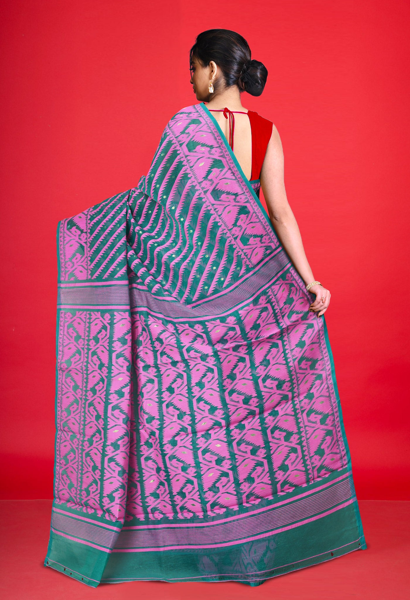 Green Pure Jamdhani Bengal Cotton Saree-UNM75201
