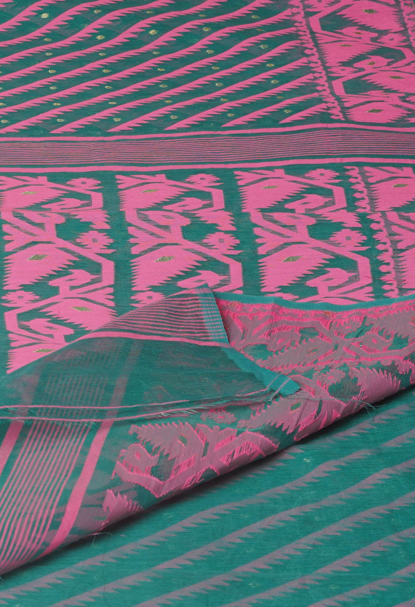 Green Pure Jamdhani Bengal Cotton Saree-UNM75201