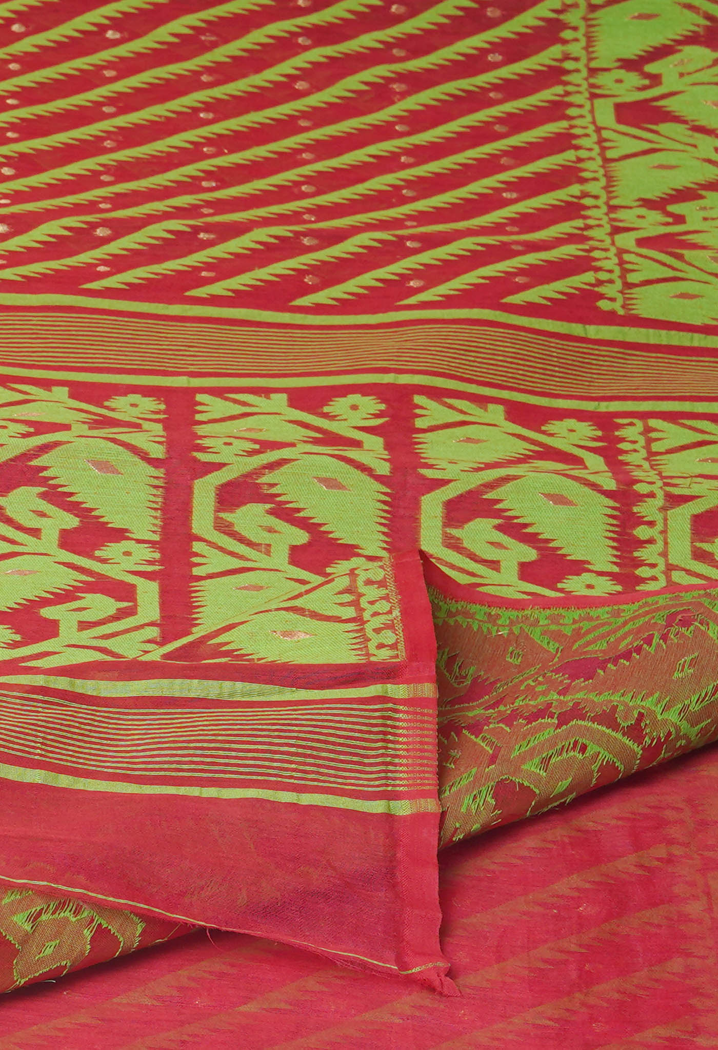 Red Pure Jamdhani Bengal Cotton Saree-UNM75203