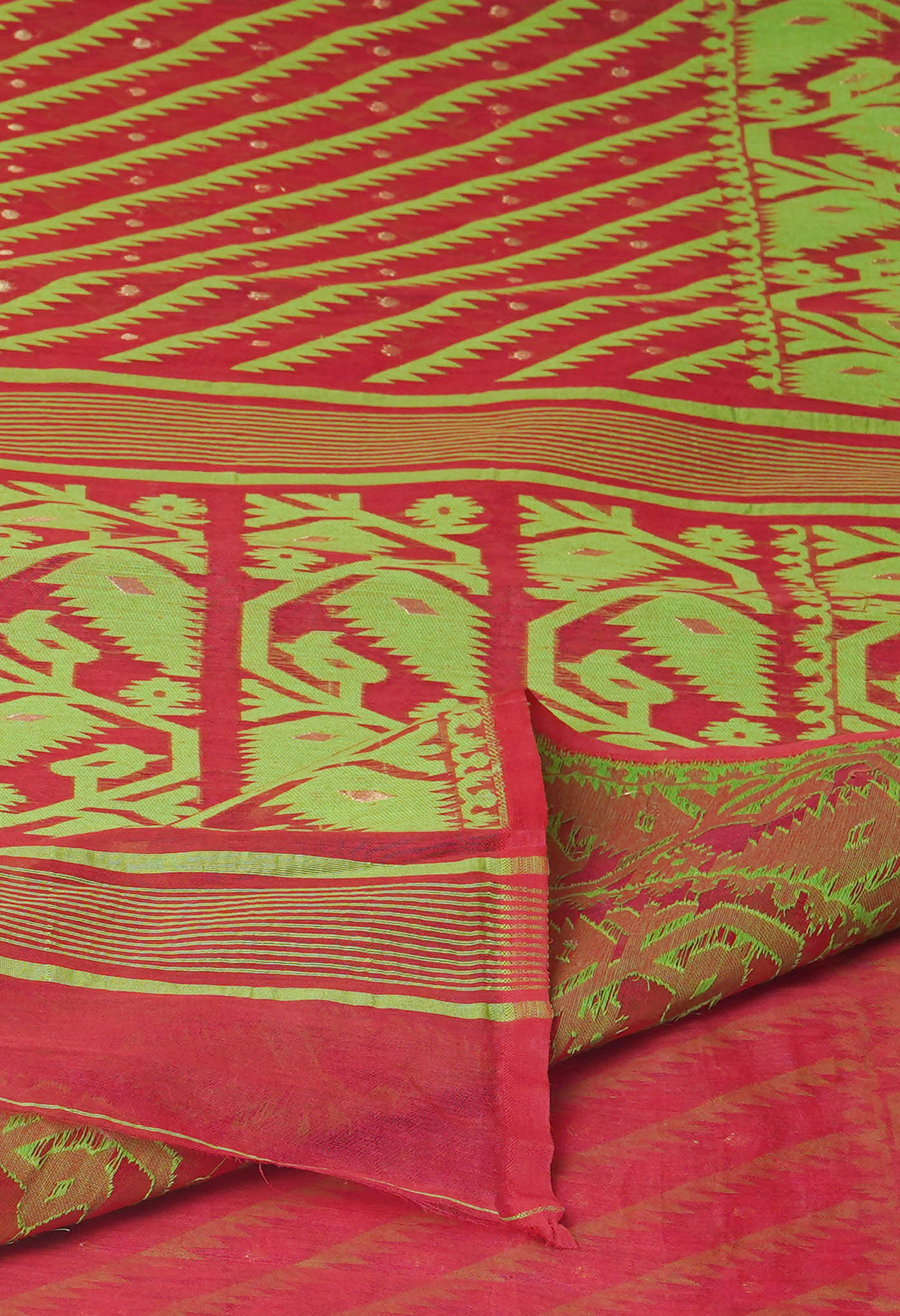 Red Pure Jamdhani Bengal Cotton Saree