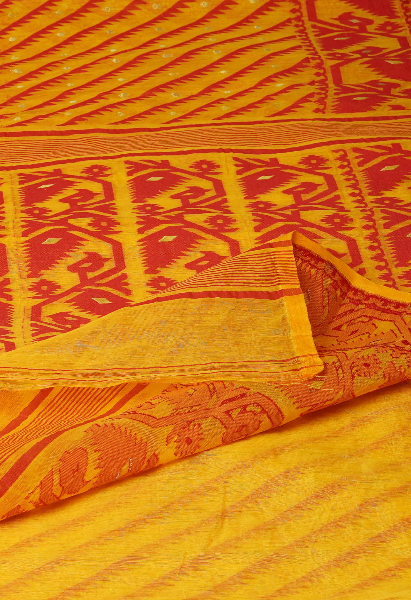 Yellow Pure Jamdhani Bengal Cotton Saree