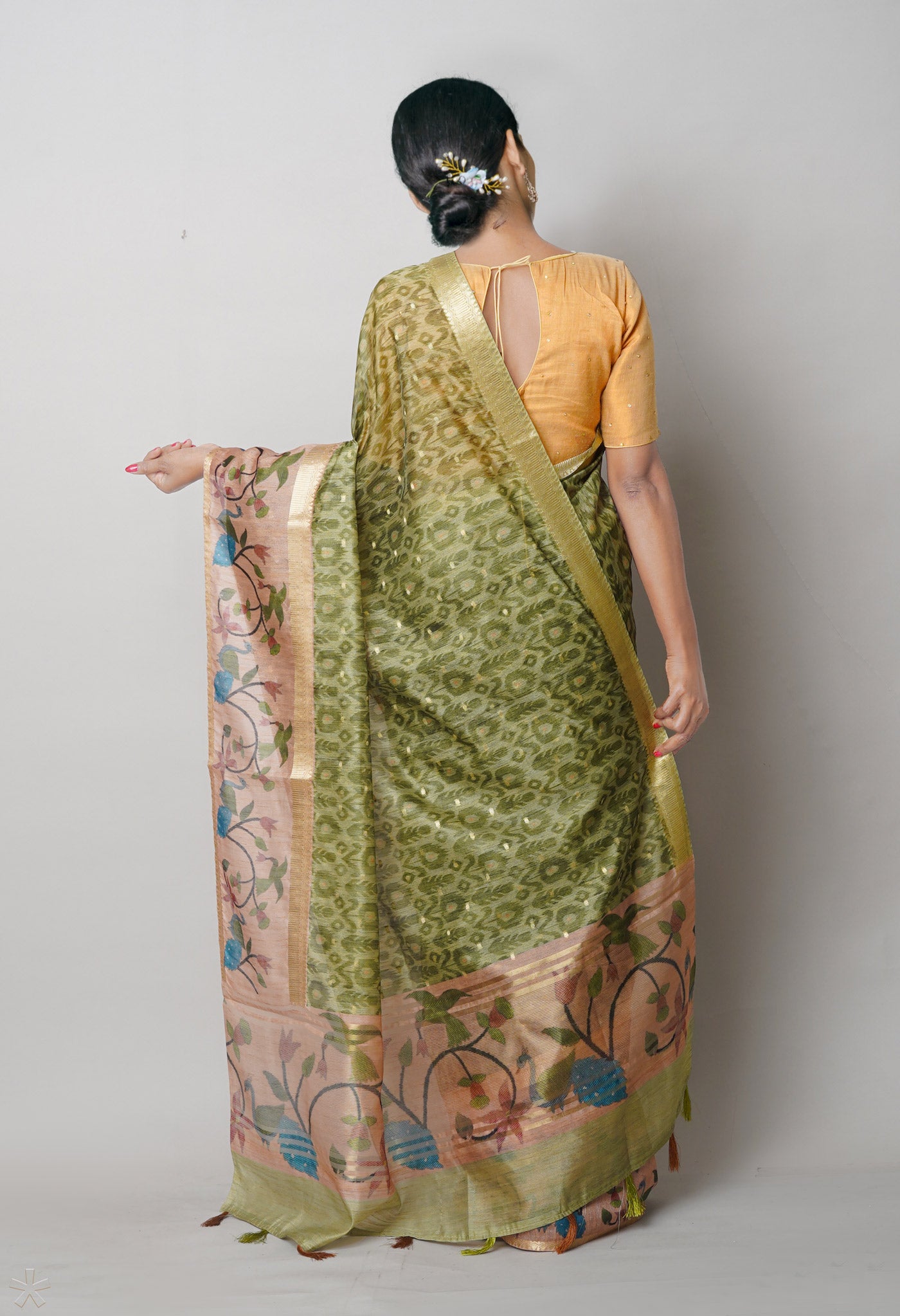 Pale Green Dupion Digital Printed Banarasi Silk Saree