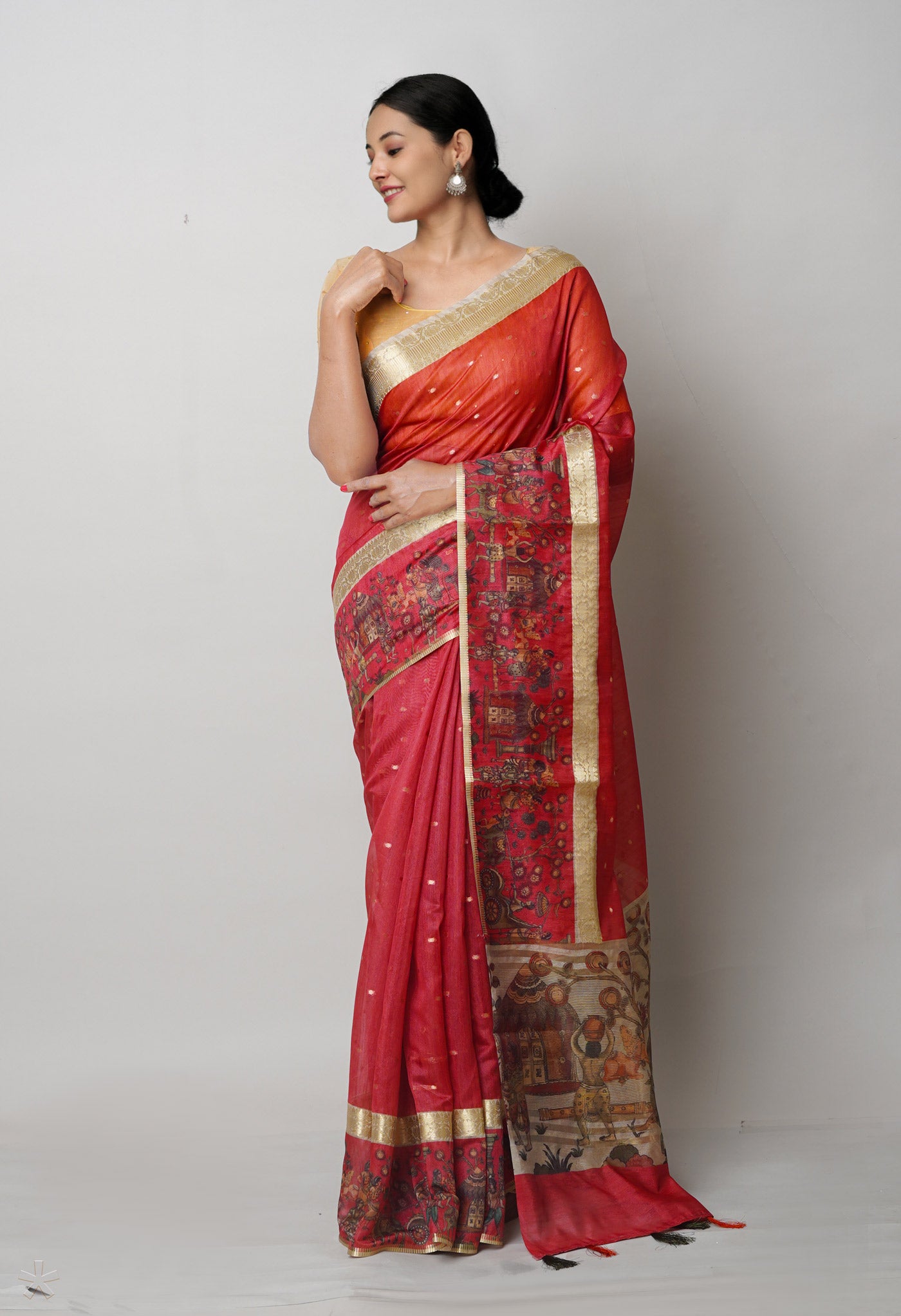 Red Dupion Digital Printed Banarasi Silk Saree-UNM75220