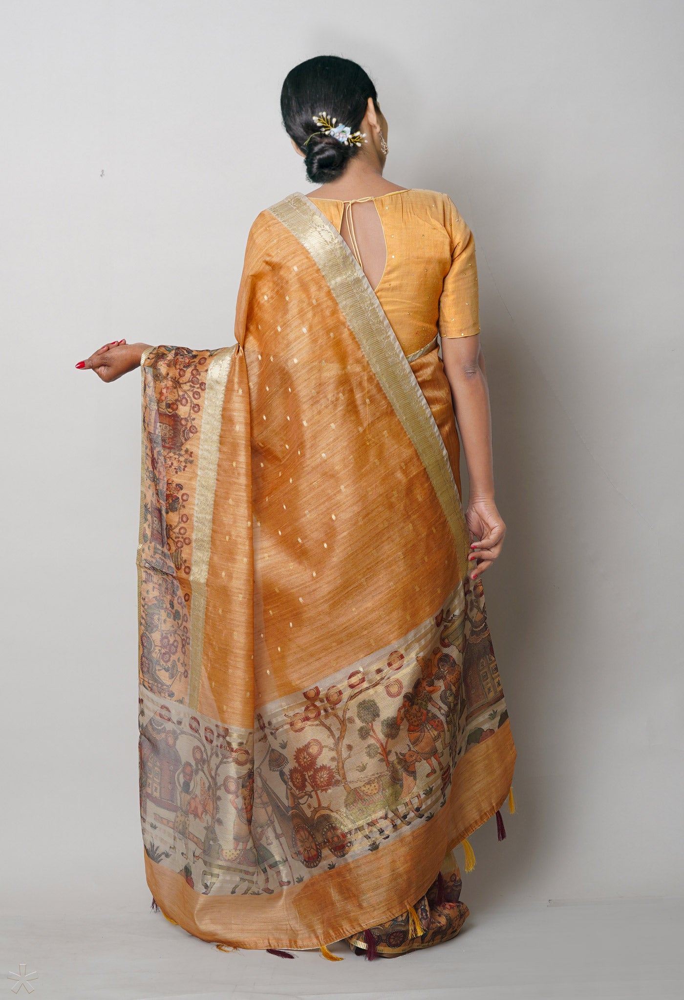 Honey Yellow Dupion Digital Printed Banarasi Silk Saree-UNM75221