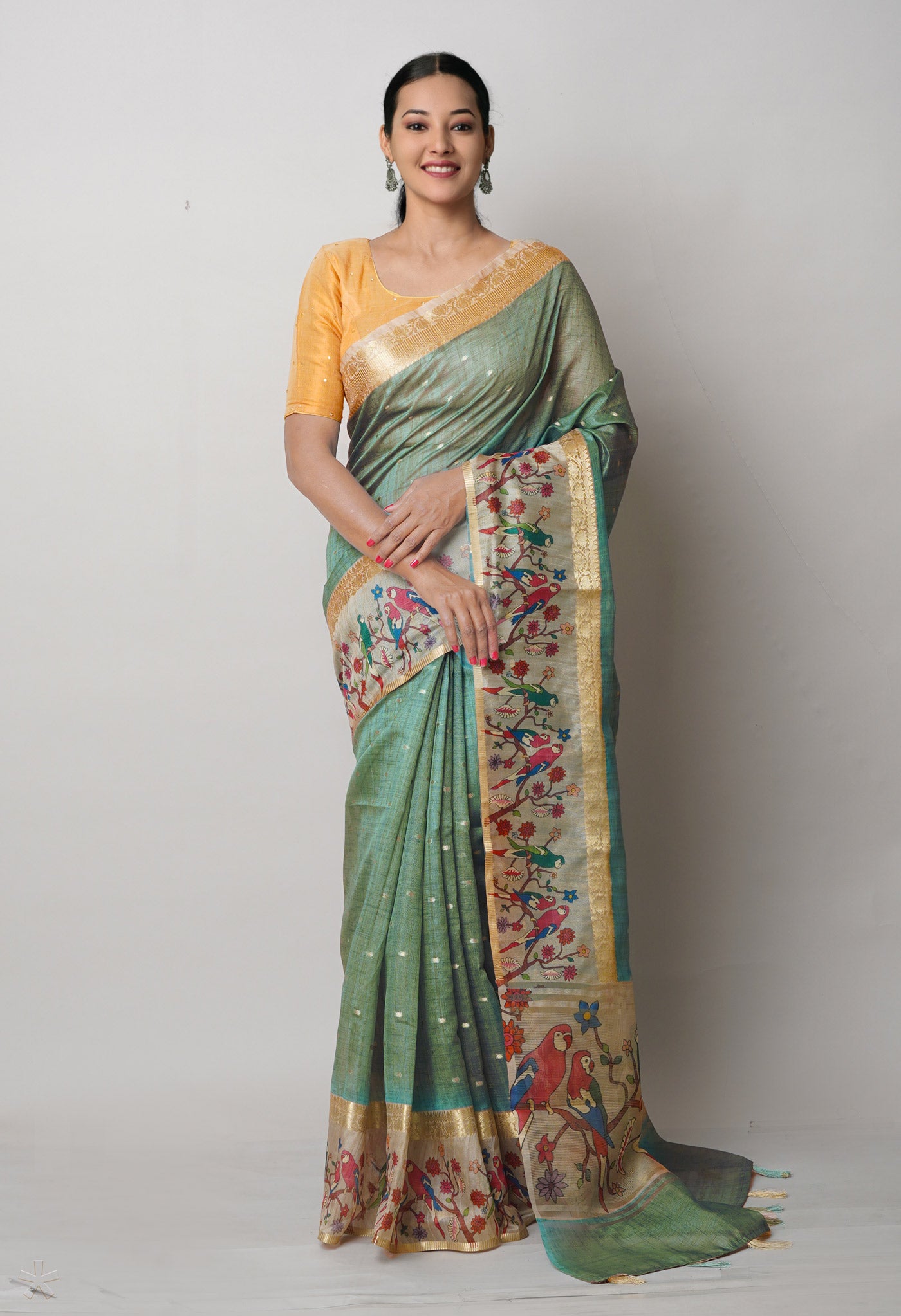 Pale Green Dupion Digital Printed Banarasi Silk Saree