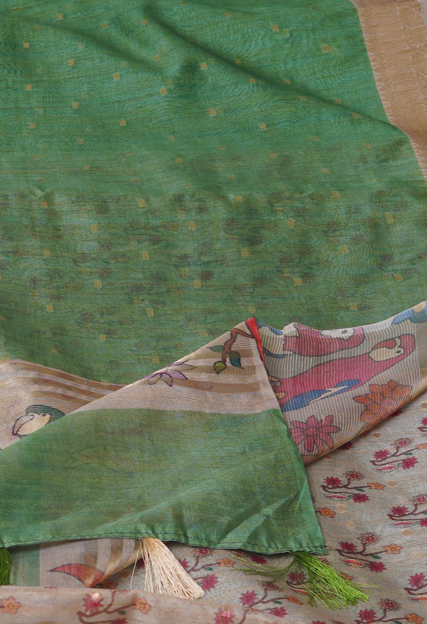 Pale Green Dupion Digital Printed Banarasi Silk Saree
