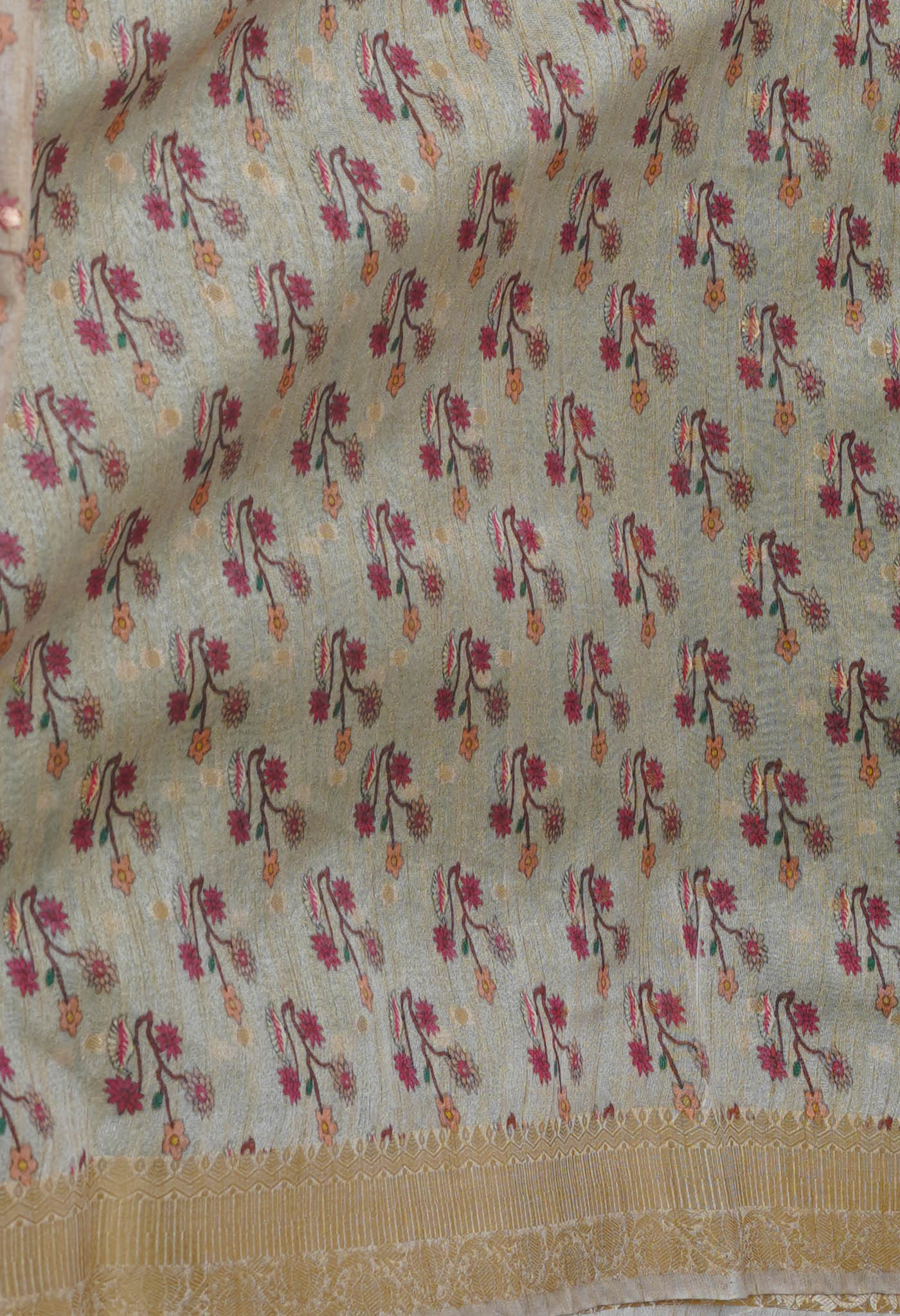 Pale Green Dupion Digital Printed Banarasi Silk Saree