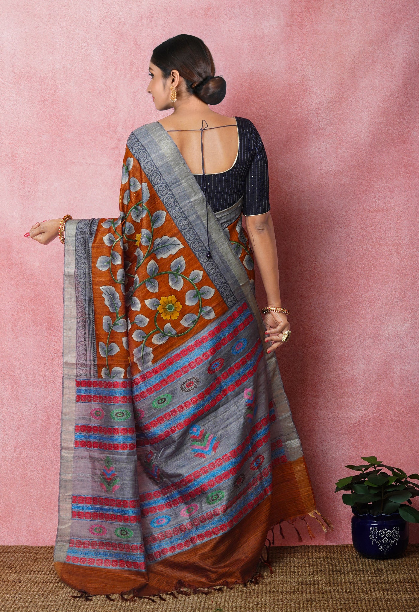 Brown Pure Handloom Printed Vidarbha Tussar Silk Saree