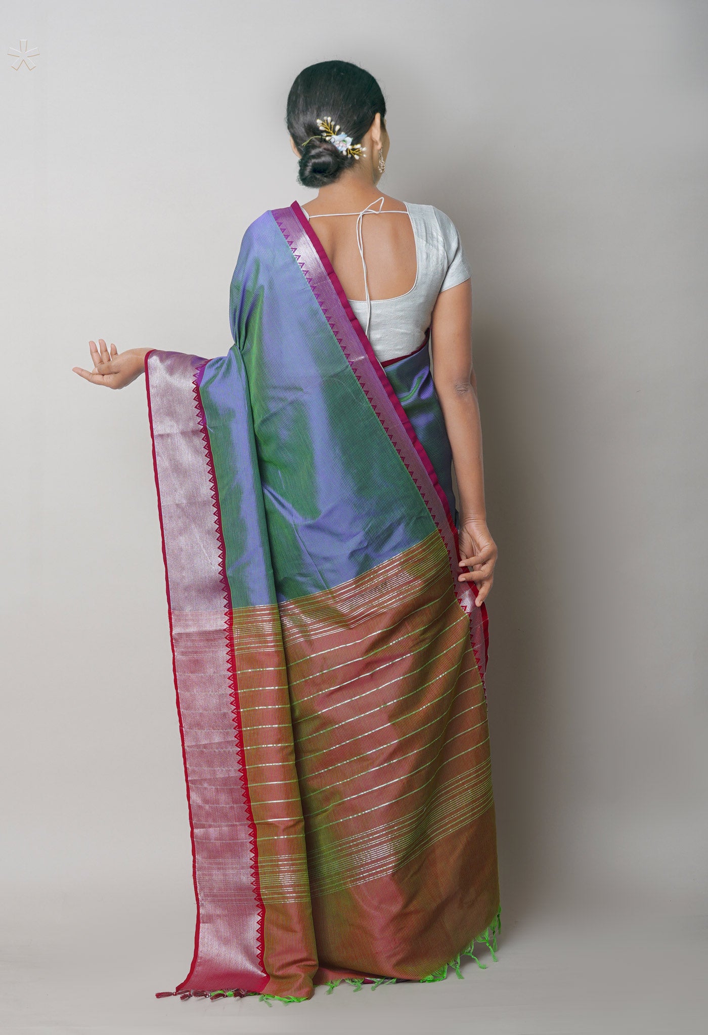 Bluish Green-Maroon Pure Handloom Mangalgiri Silk Saree-UNM75261
