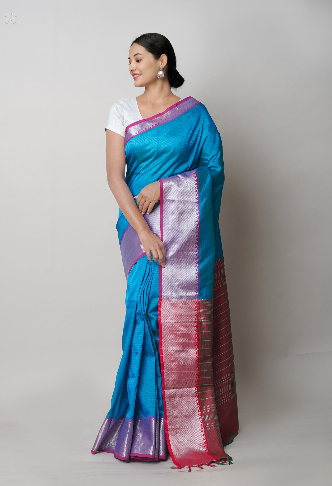 Peacock Blue Pure Handloom Mangalgiri Silk Saree-UNM75263