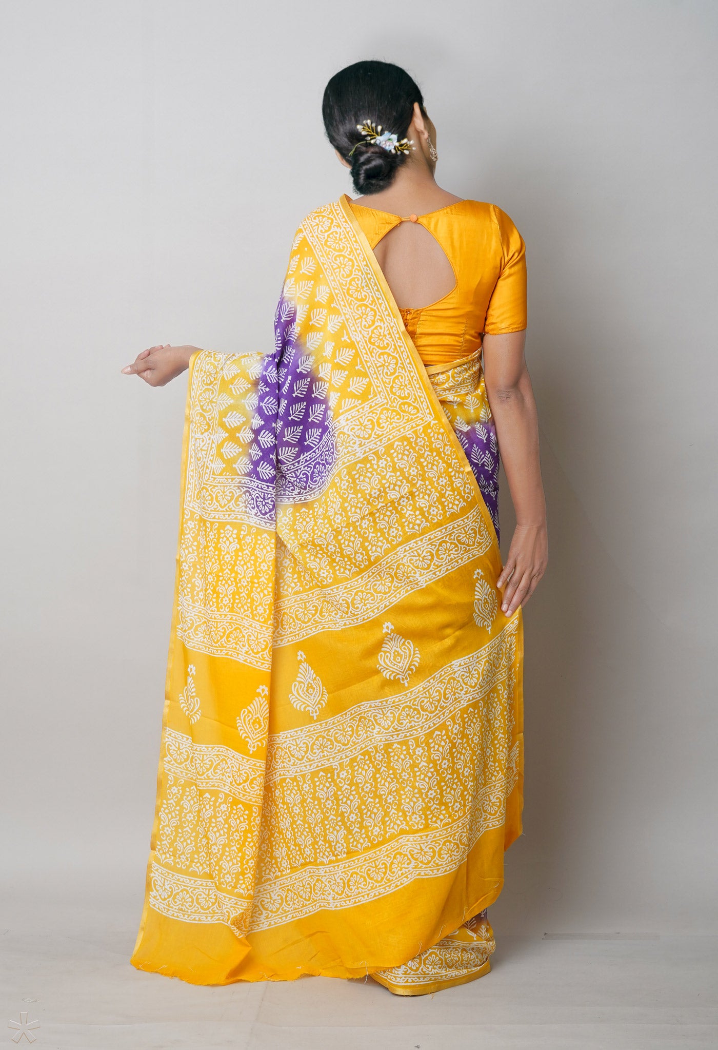 Violet Pure Hand Block Printed Soft Cotton Saree