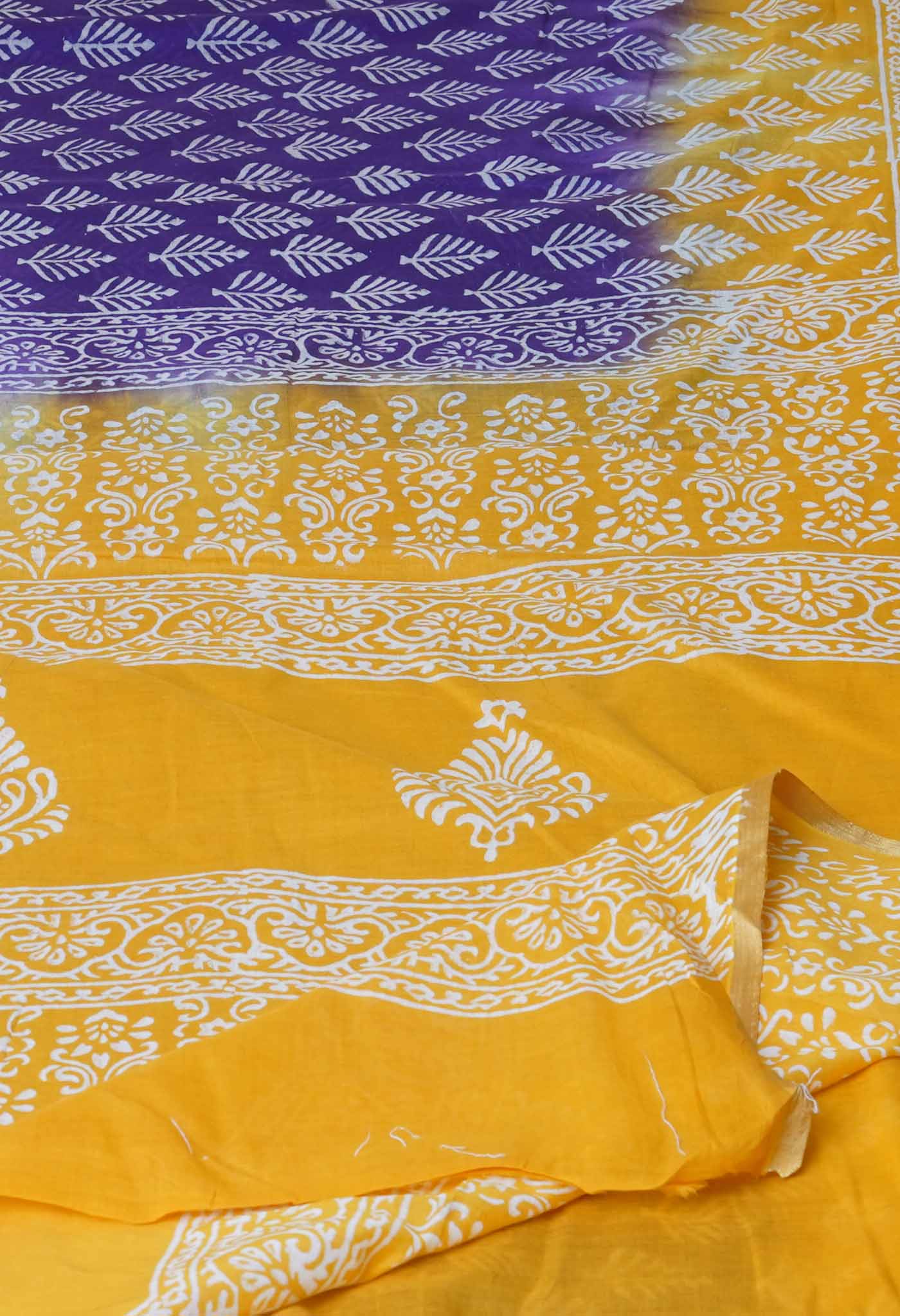 Violet Pure Hand Block Printed Soft Cotton Saree