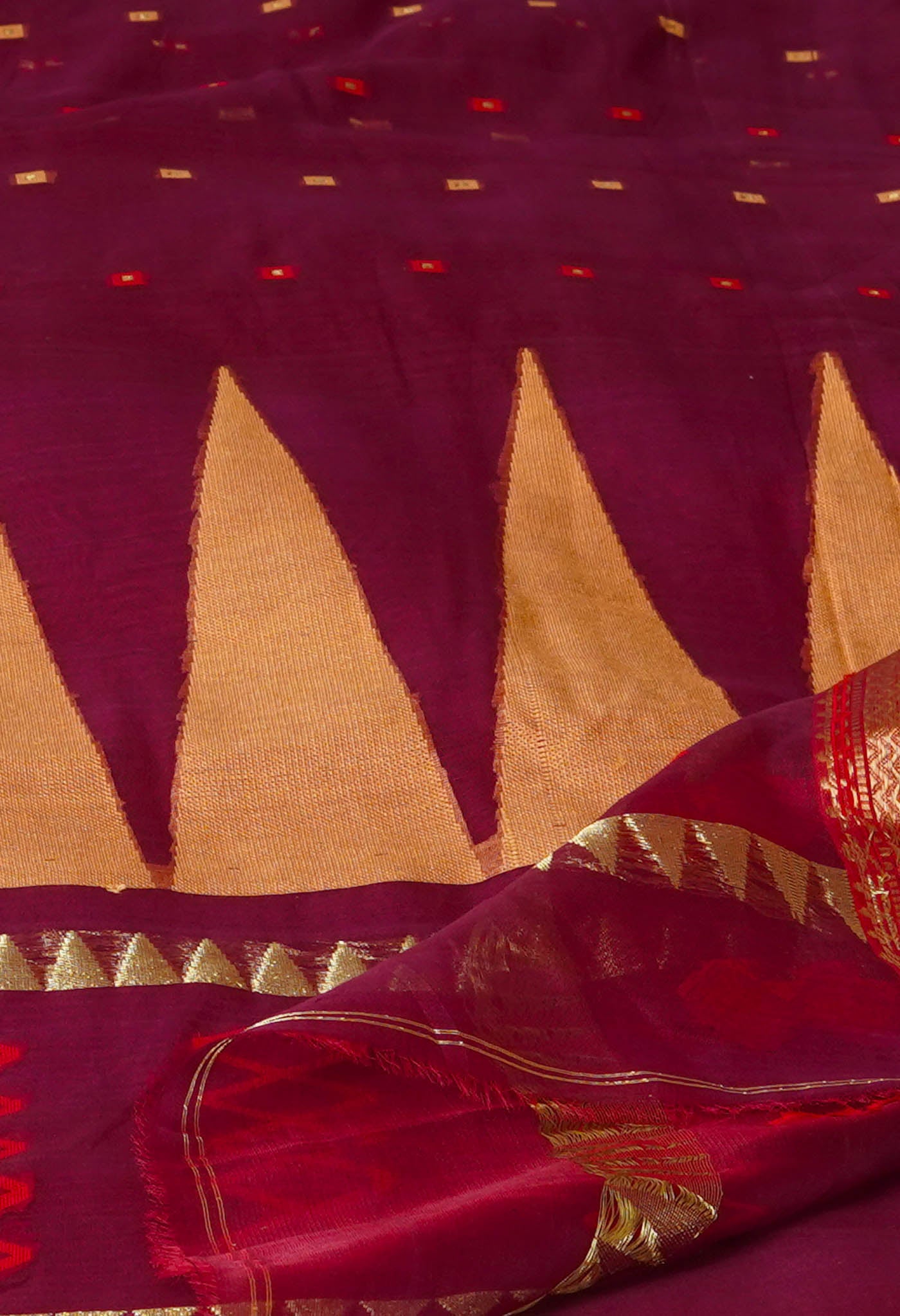 Maroon Pure Handloom Dhakai Jamdhani Cotton Silk Saree