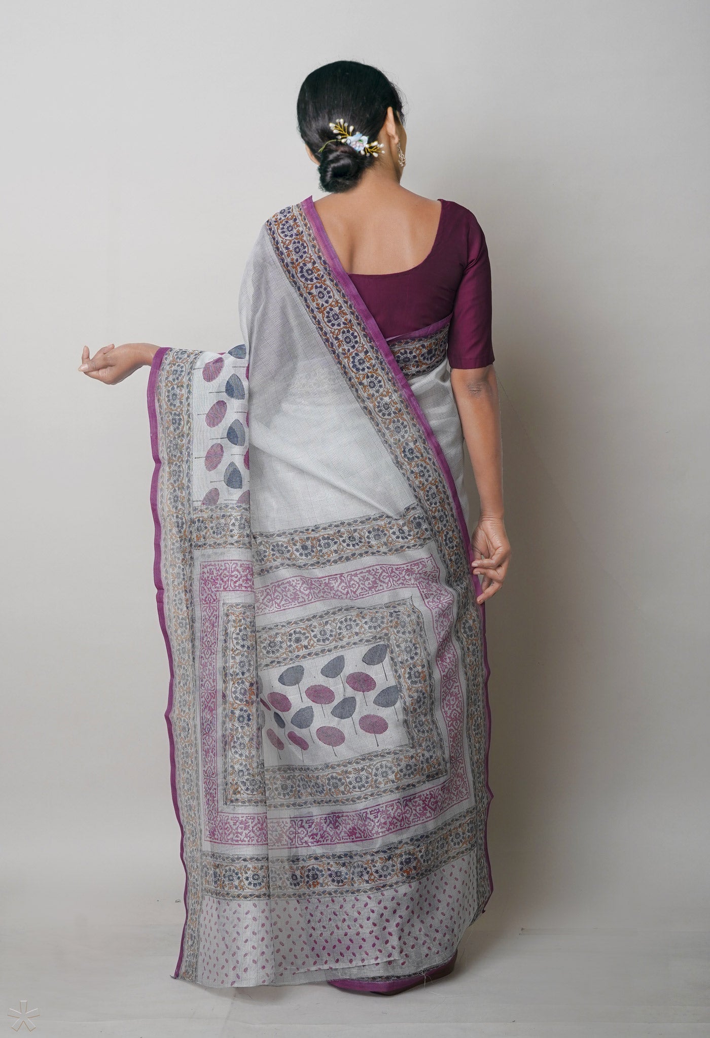 Grey Block Printed Meghalaya Supernet Saree-UNM75316