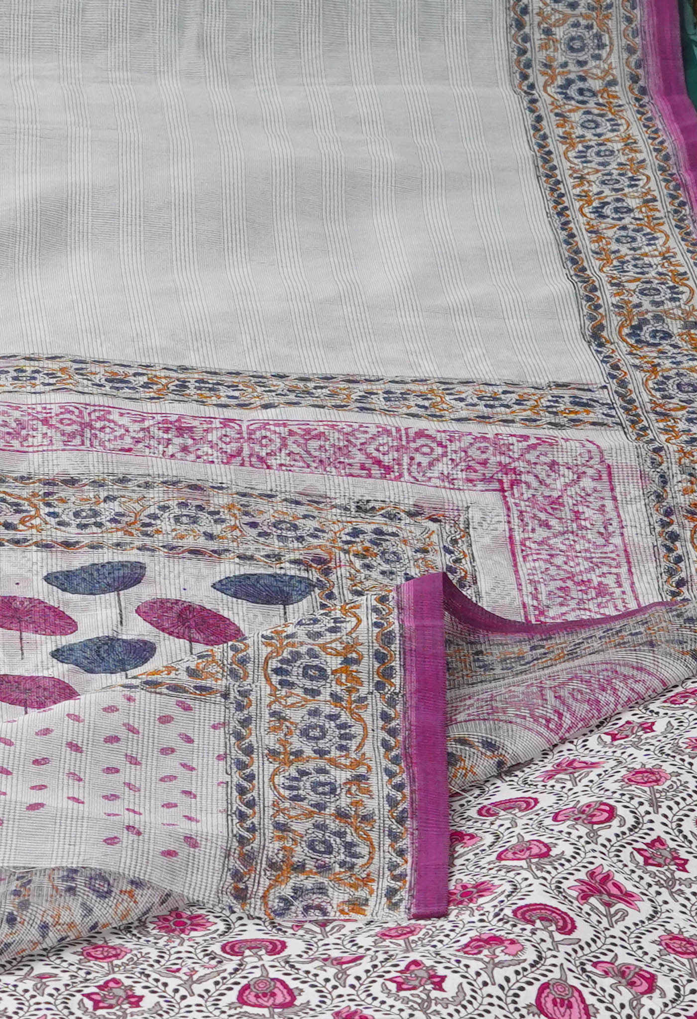 Grey Block Printed Meghalaya Supernet Saree-UNM75316